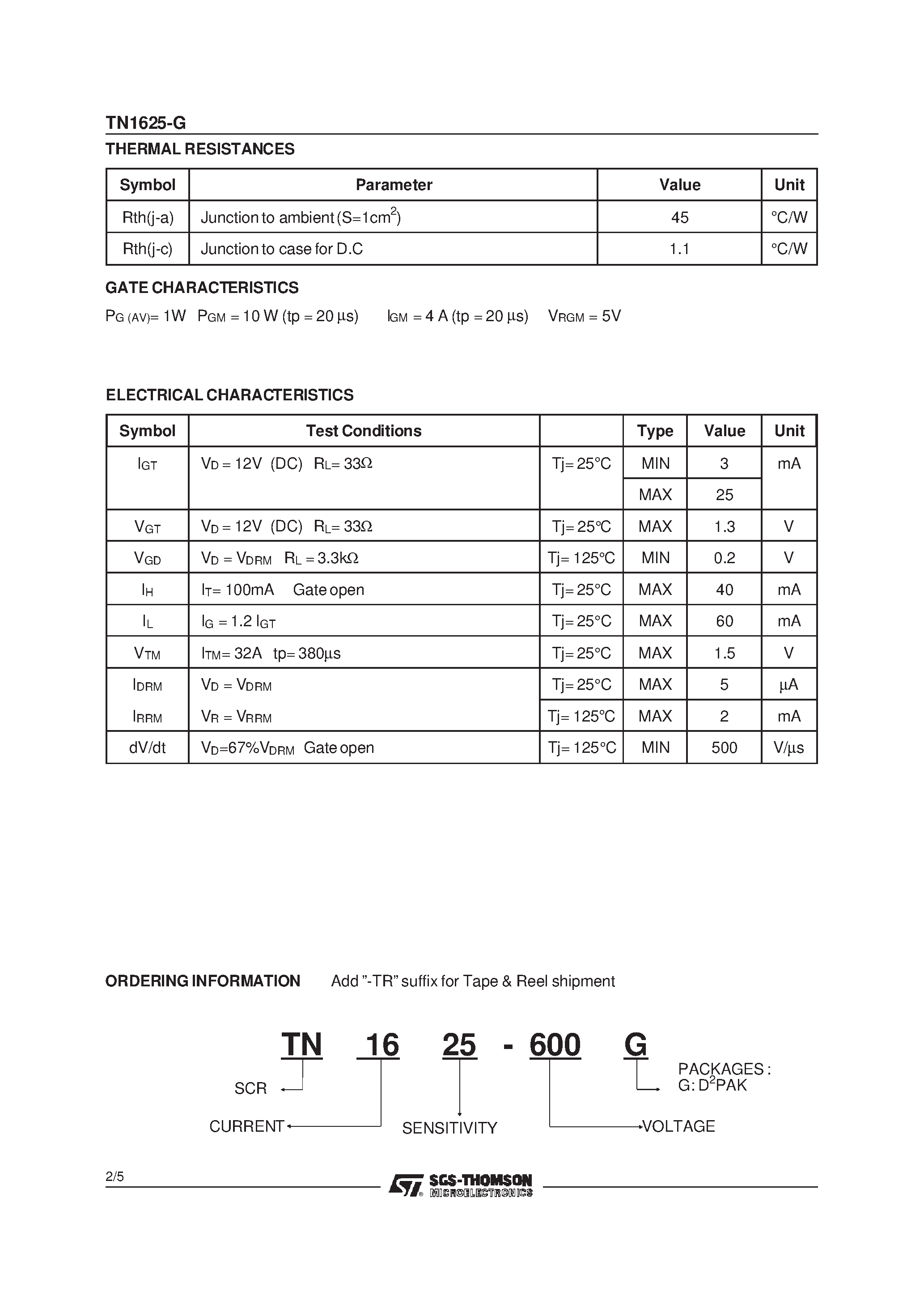 Даташит на микросхему TN1625-G страница 2 Даташит TN1625-G - SCR страница 2