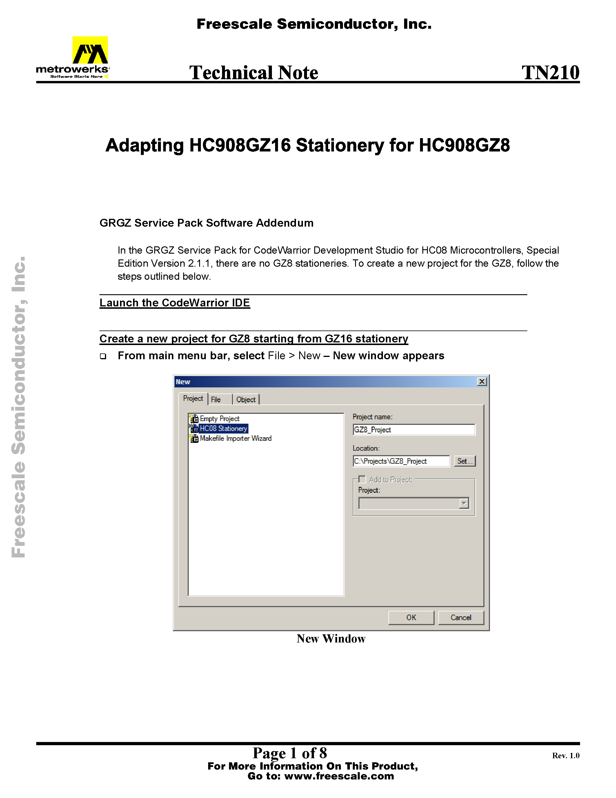 Даташит TN210 - Adapting HC 908GZ16 Stationery for HC908GZ8 страница 1