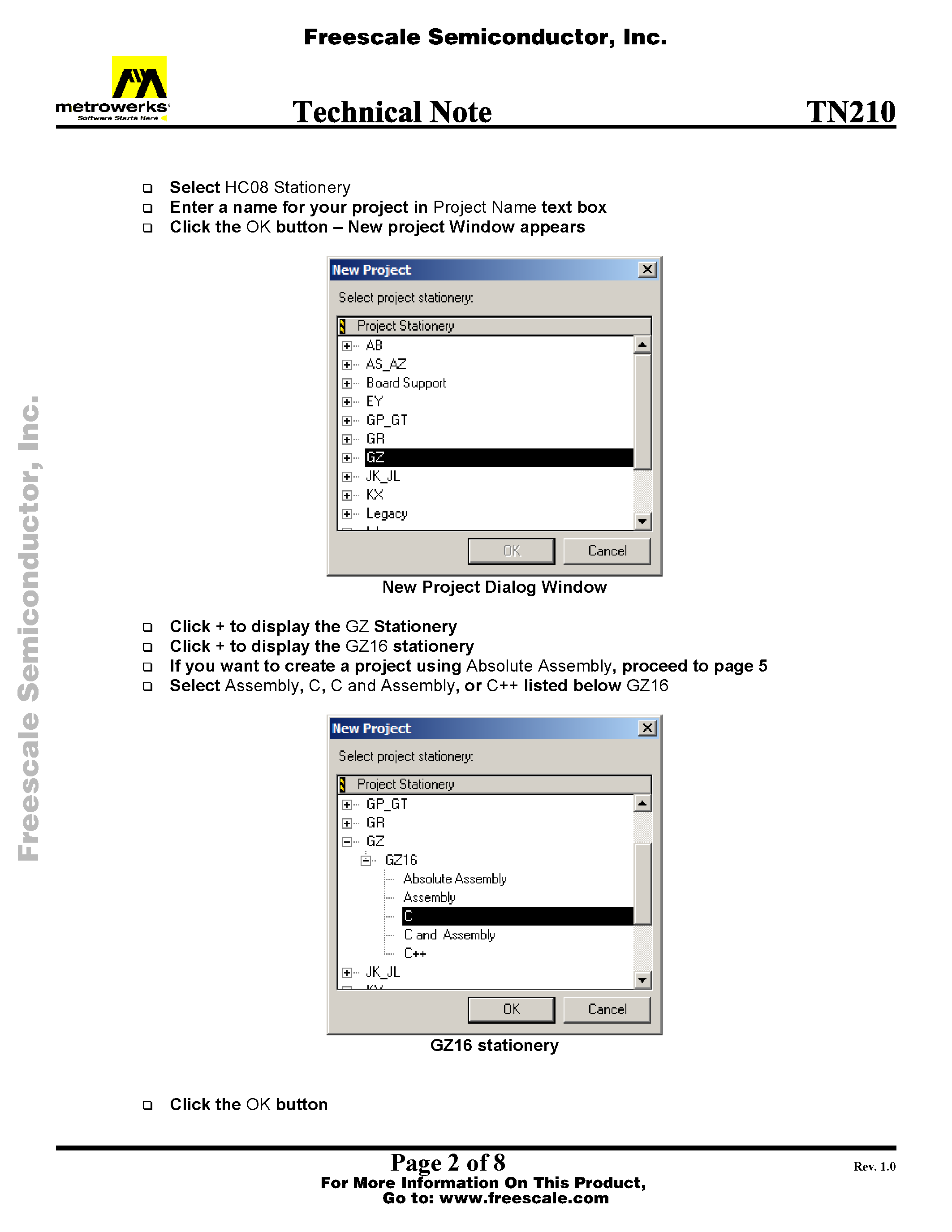 Даташит TN210 - Adapting HC 908GZ16 Stationery for HC908GZ8 страница 2