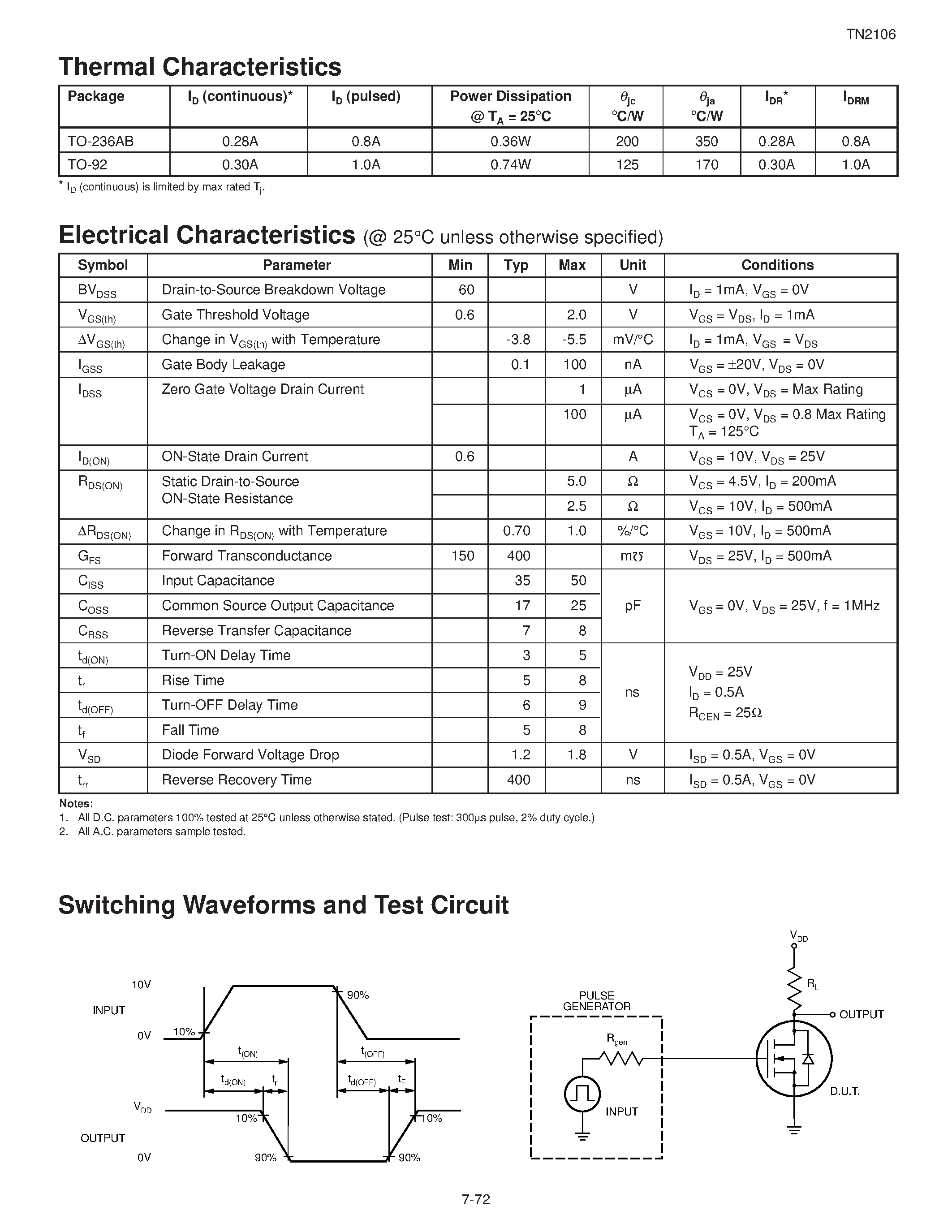 Datasheet TN2106 - N-Channel Enhancement-Mode Vertical DMOS FETs page 2