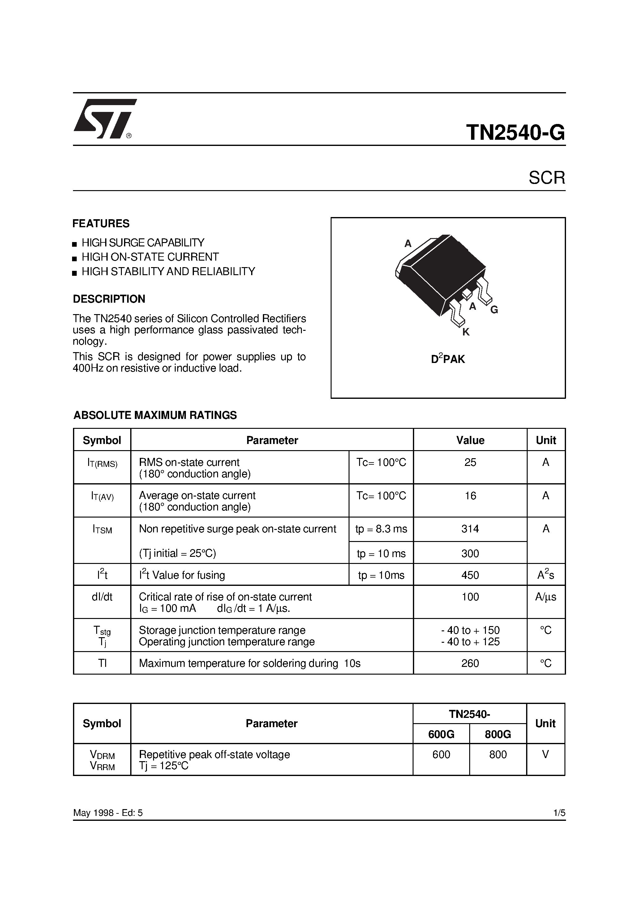 Даташит TN2540-G - SCR страница 1