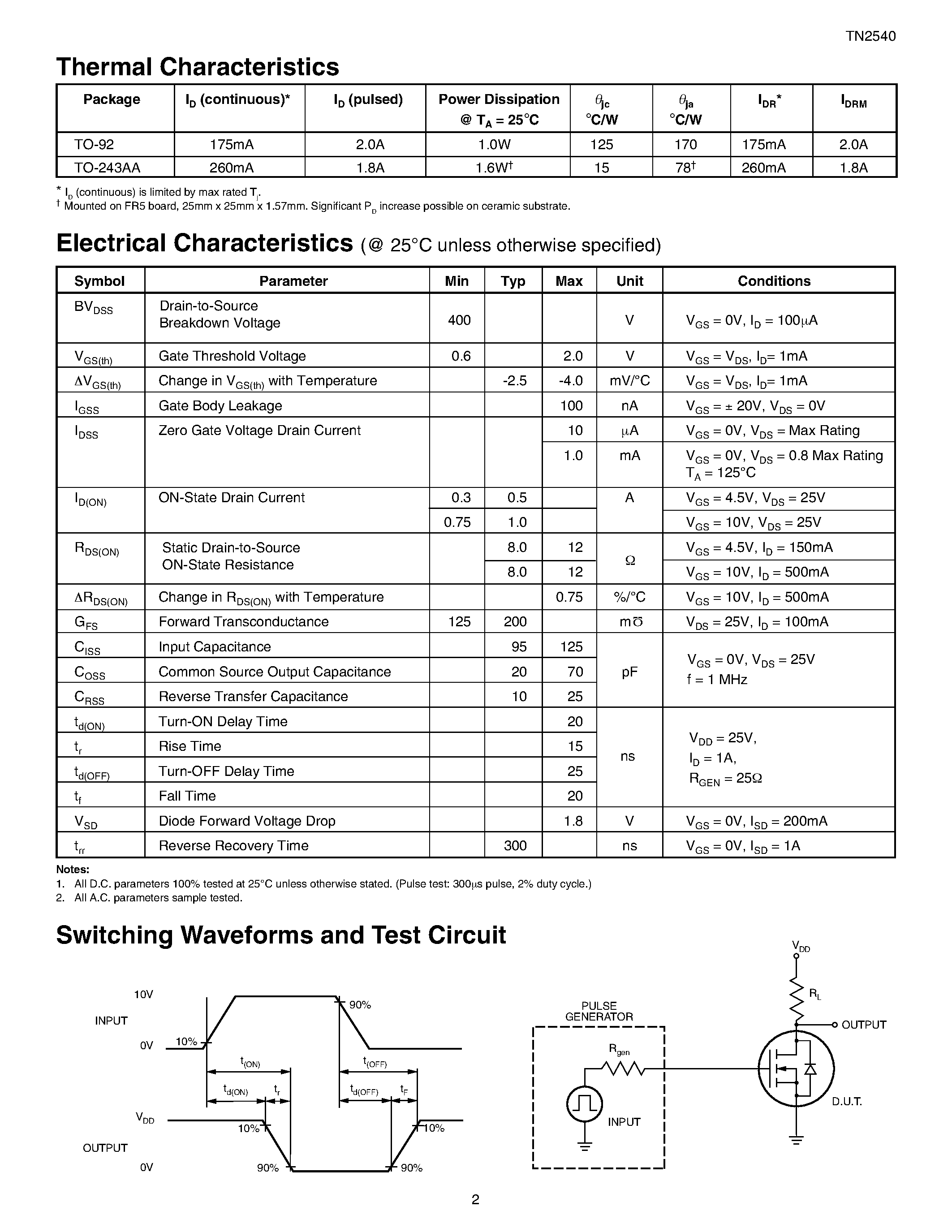 Datasheet TN2540ND - N-Channel Enhancement-Mode Vertical DMOS FETs page 2