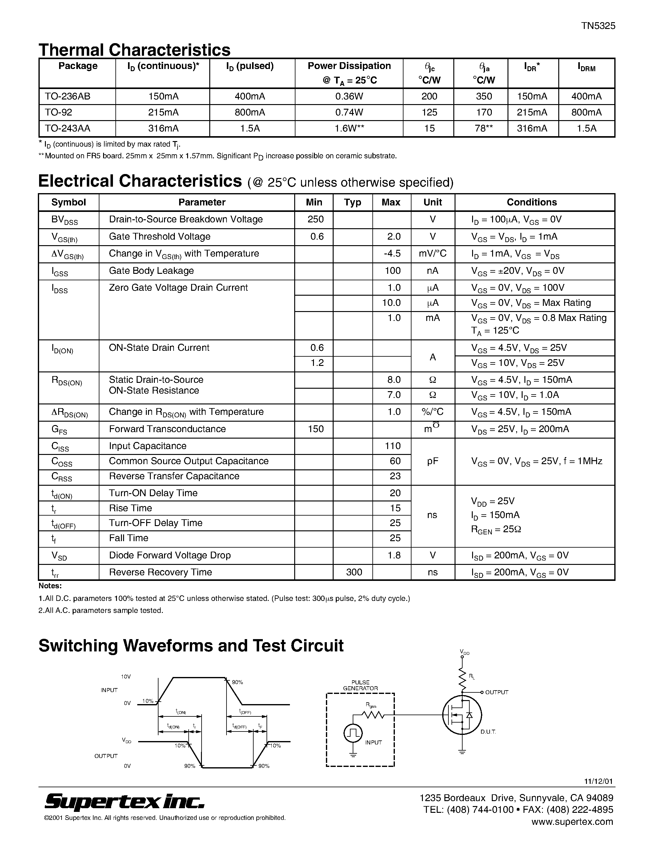 Datasheet TN5325 - N-Channel Enhancement-Mode Vertical DMOS FETs page 2
