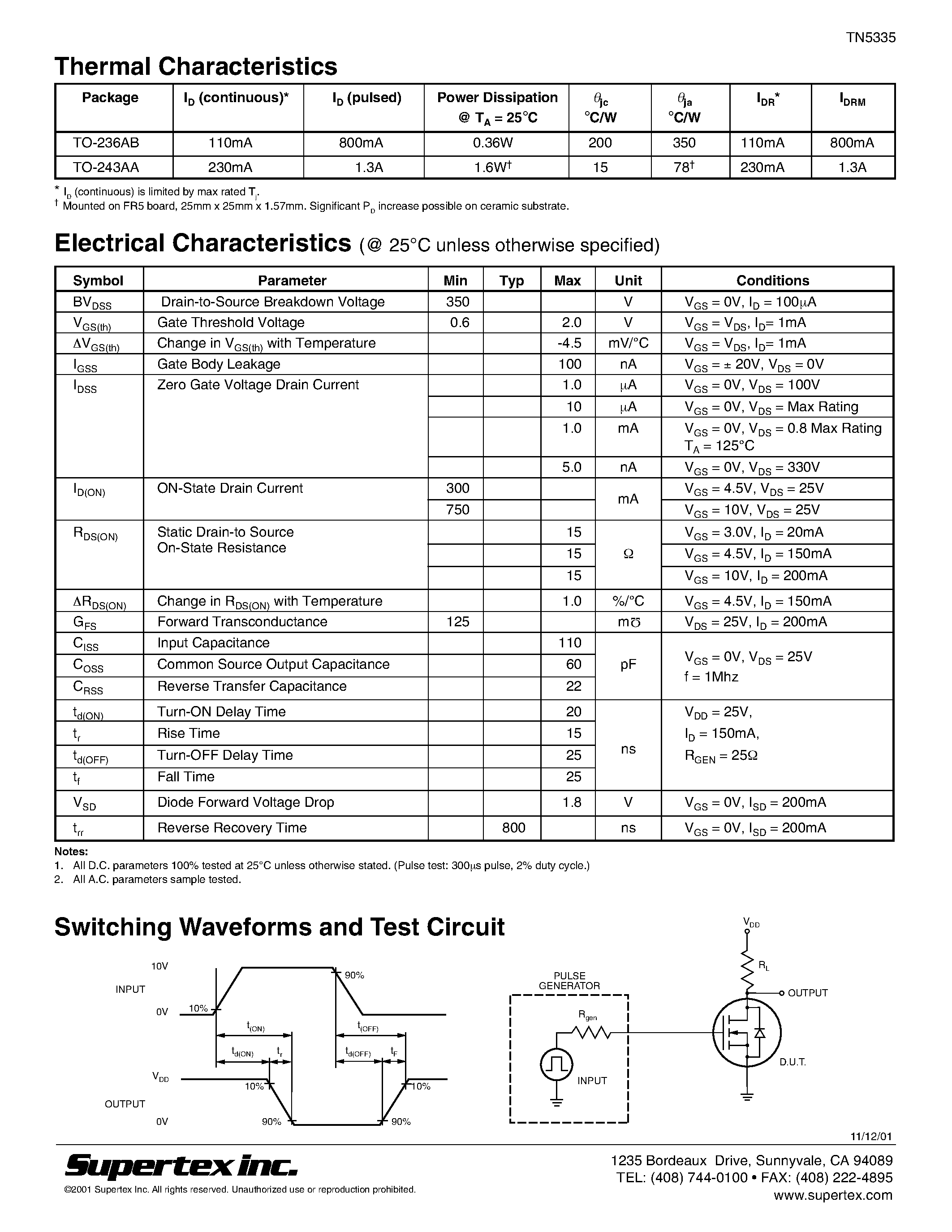 Datasheet TN5335 - N-Channel Enhancement-Mode Vertical DMOS FETs page 2