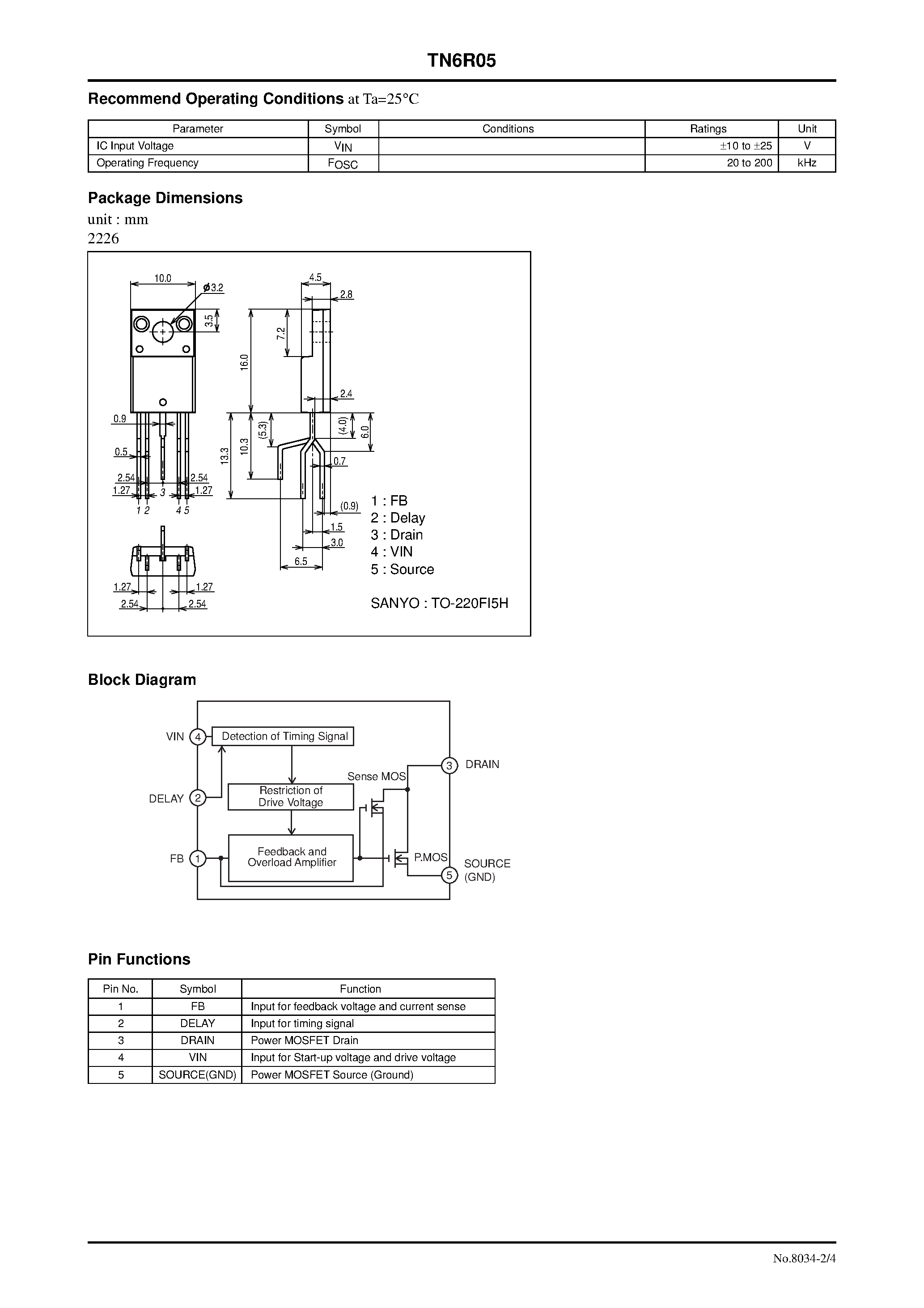 Datasheet TN6R05 - Switching Regulator IC for RCC Method Power Supplies Applications page 2