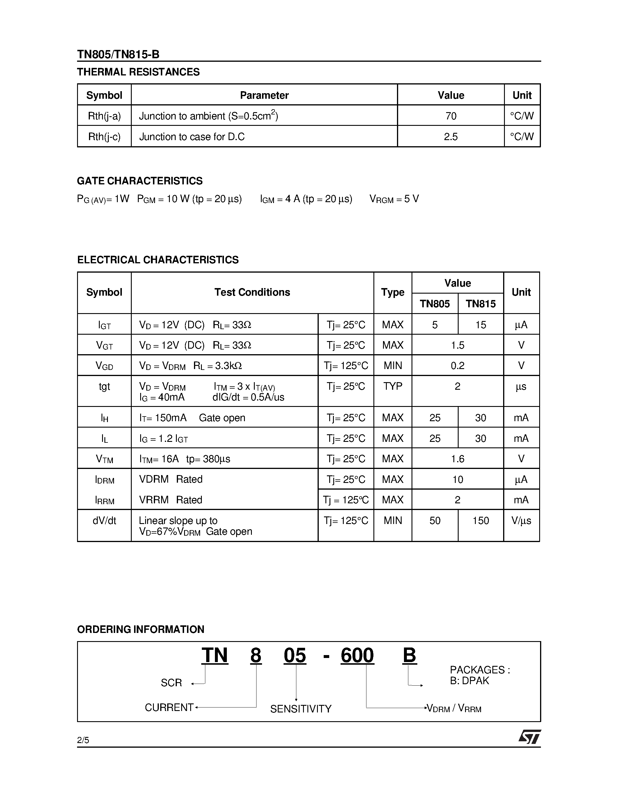 Datasheet TN815-B page 2 Datasheet TN815-B - SCRs page 2
