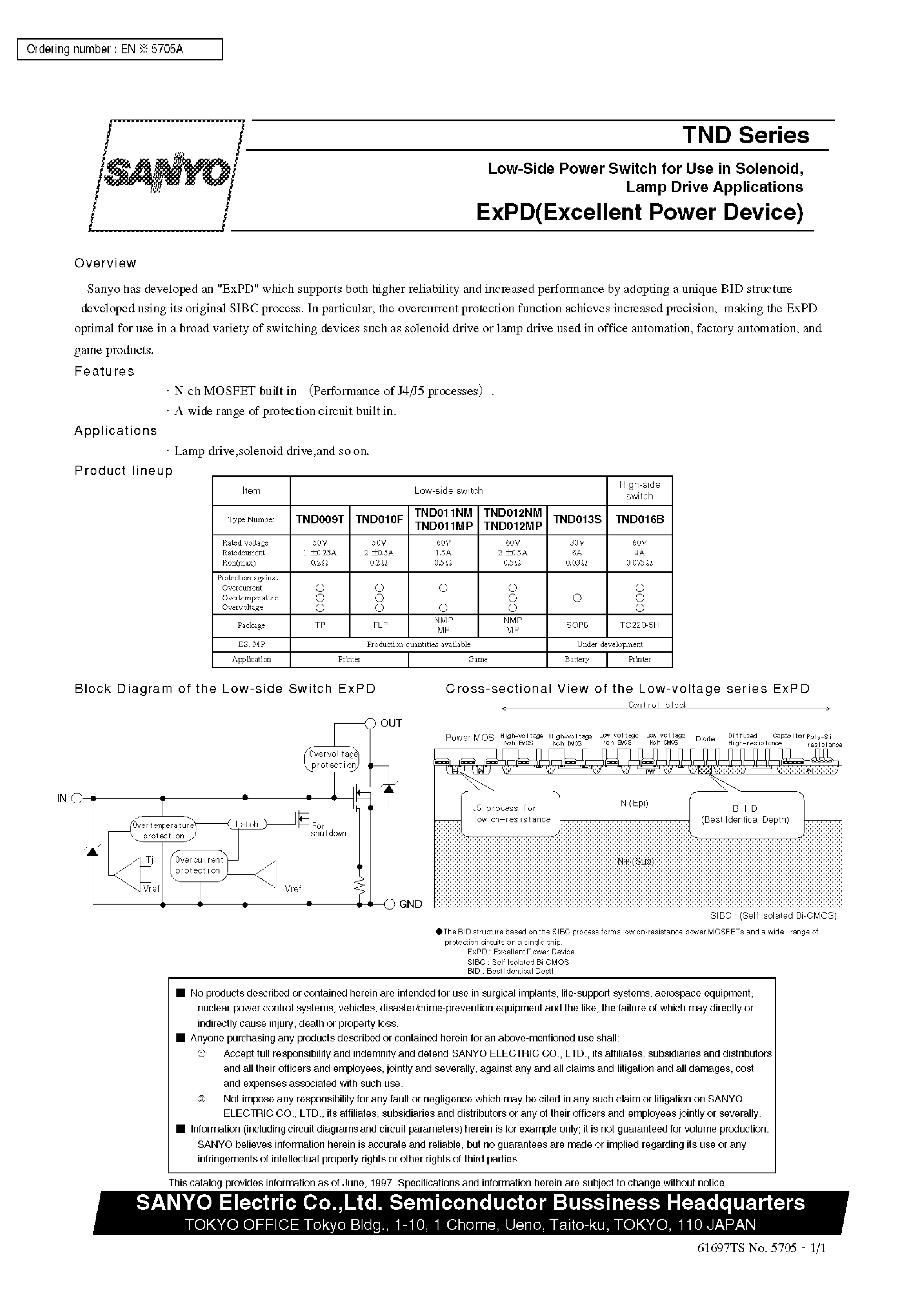 Datasheet TND010F - Low-Side Power Switch for Use in Solenoid/Lamp Drive Applications page 1