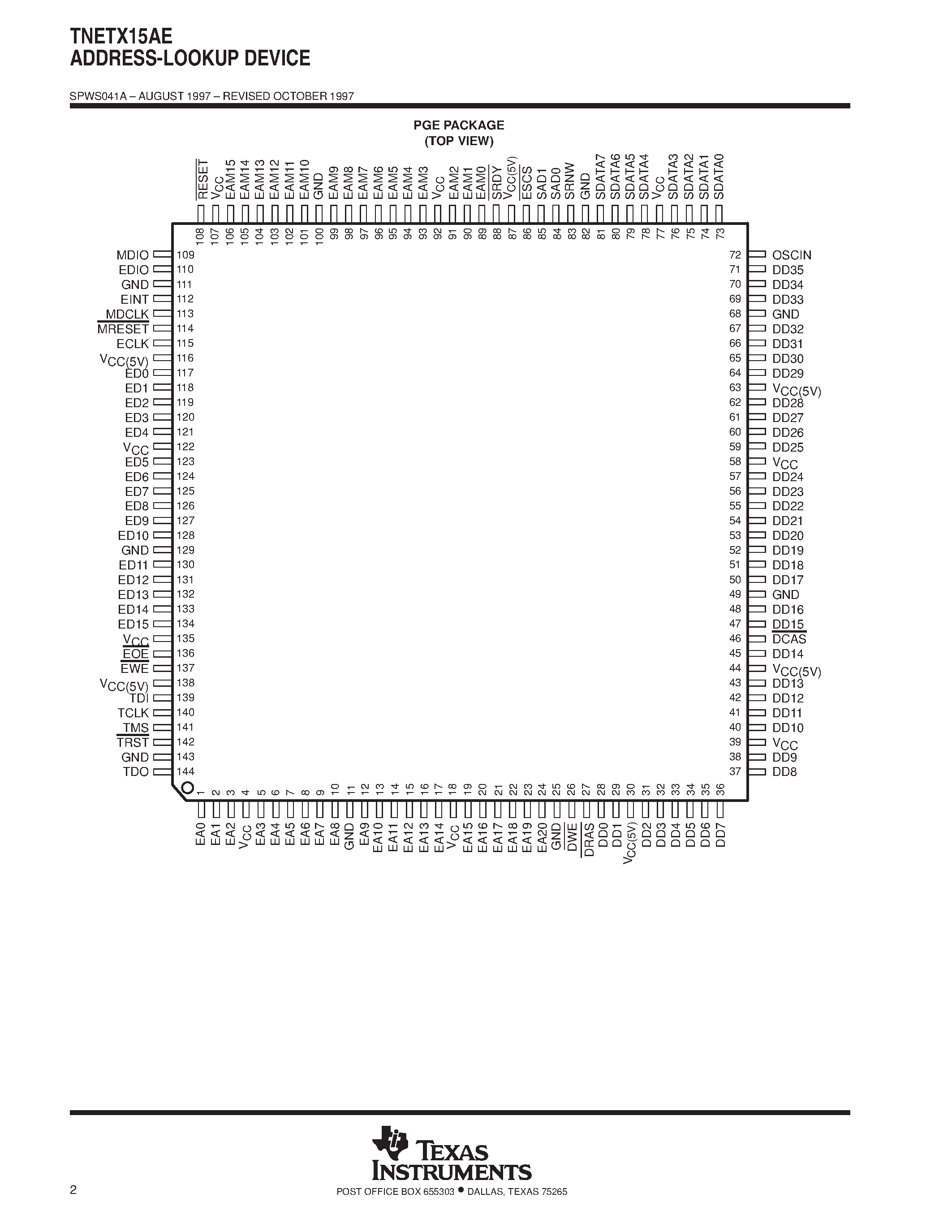 Даташит на микросхему TNETX3150A страница 2 Даташит TNETX3150A - ADDRESS-LOOKUP DEVICE страница 2