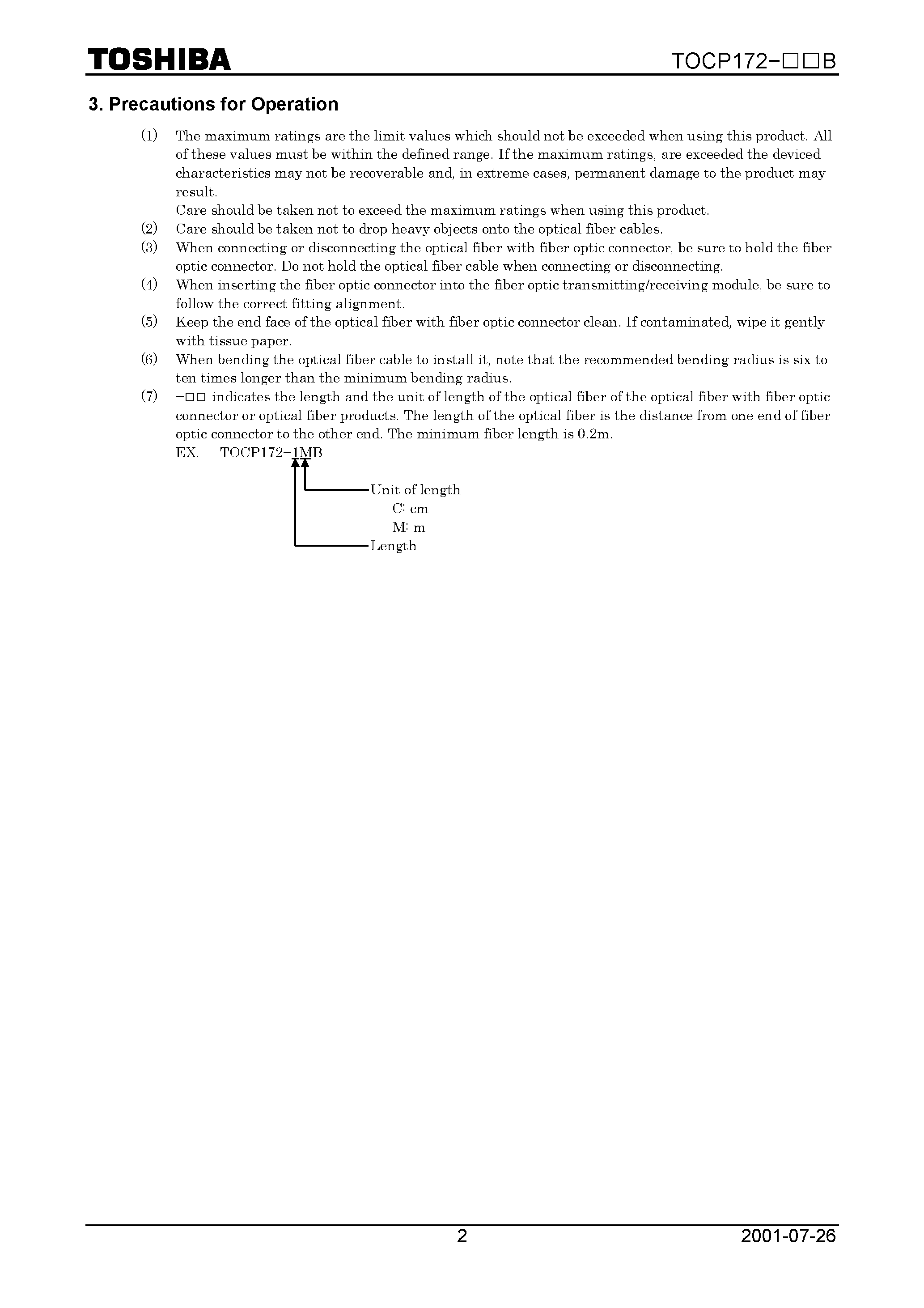 Datasheet TOCP172 - OPTICAL FIBER WITH FIBER OPTIC CONNECTORS FOR DIGITAL AUDIO USE page 2