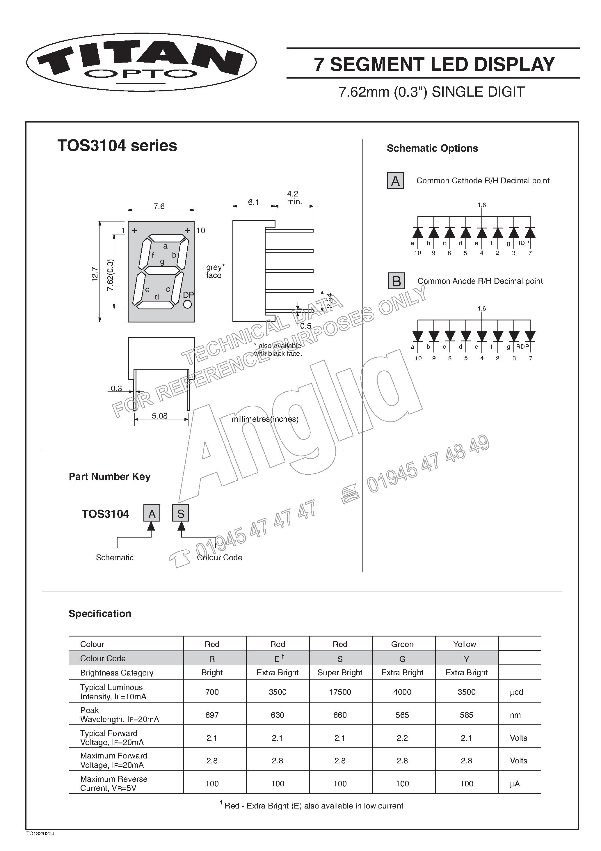 Даташит на микросхему TOS3104 страница 1 Даташит TOS3104 - 7 SEGMENT LED DISPLAY страница 1