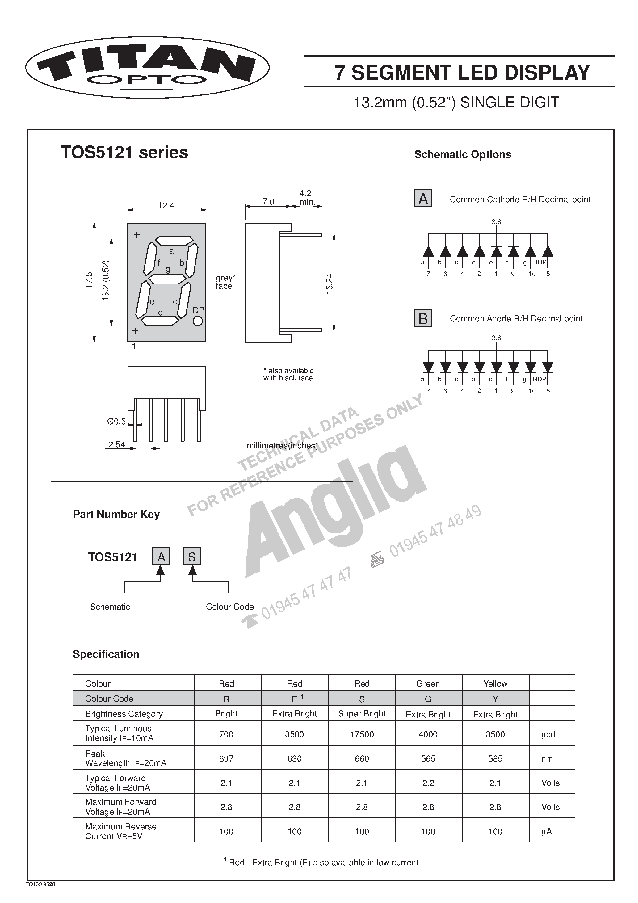 Даташит на микросхему TOS5121AS страница 1 Даташит TOS5121AS - 7 SEGMENT LED DISPLAY страница 1