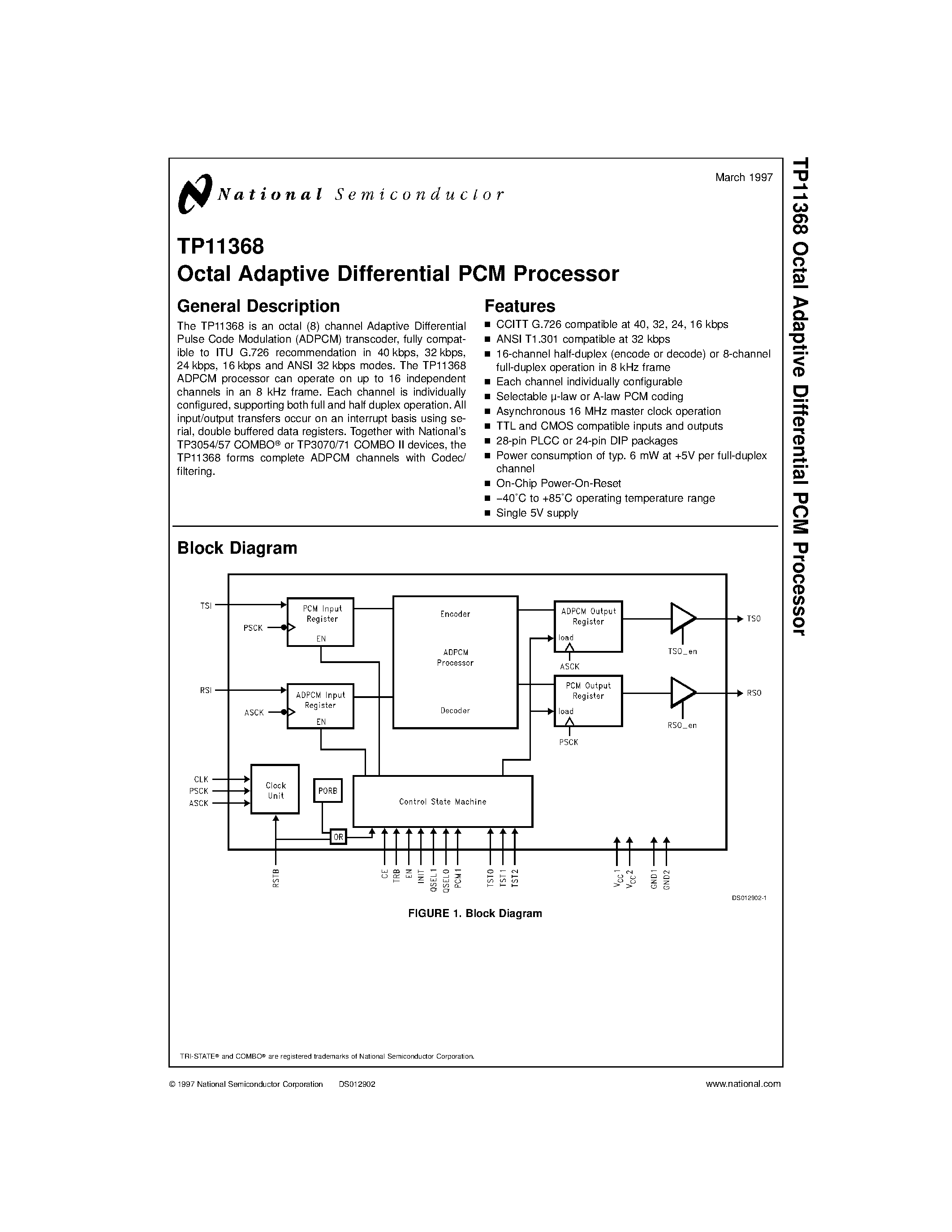 Datasheet TP11368V page 1 Datasheet TP11368V - Octal Adaptive Differential PCM Processor page 1