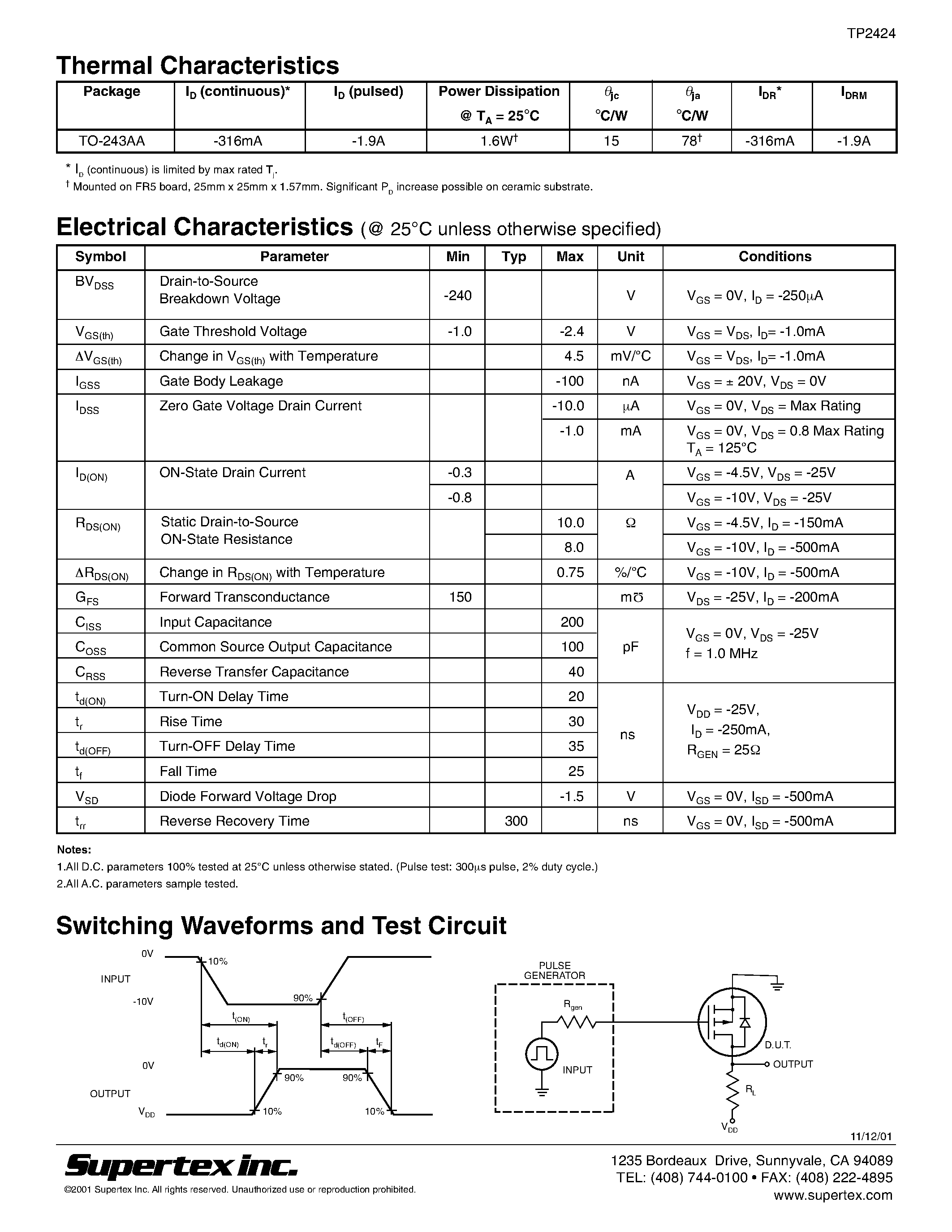 Datasheet TP2424ND page 2 Datasheet TP2424ND - P-Channel Enhancement-Mode Vertical DMOS FETs page 2