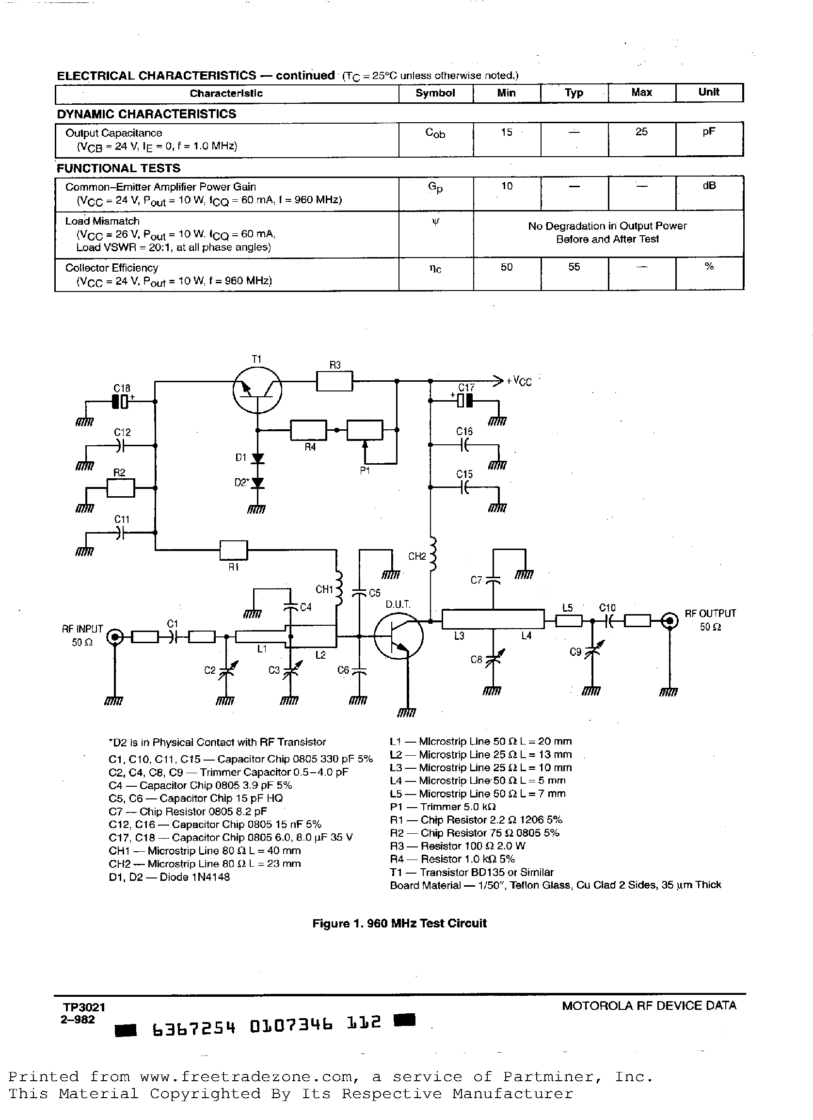Даташит TP3021 - UHF Power Transistor страница 2