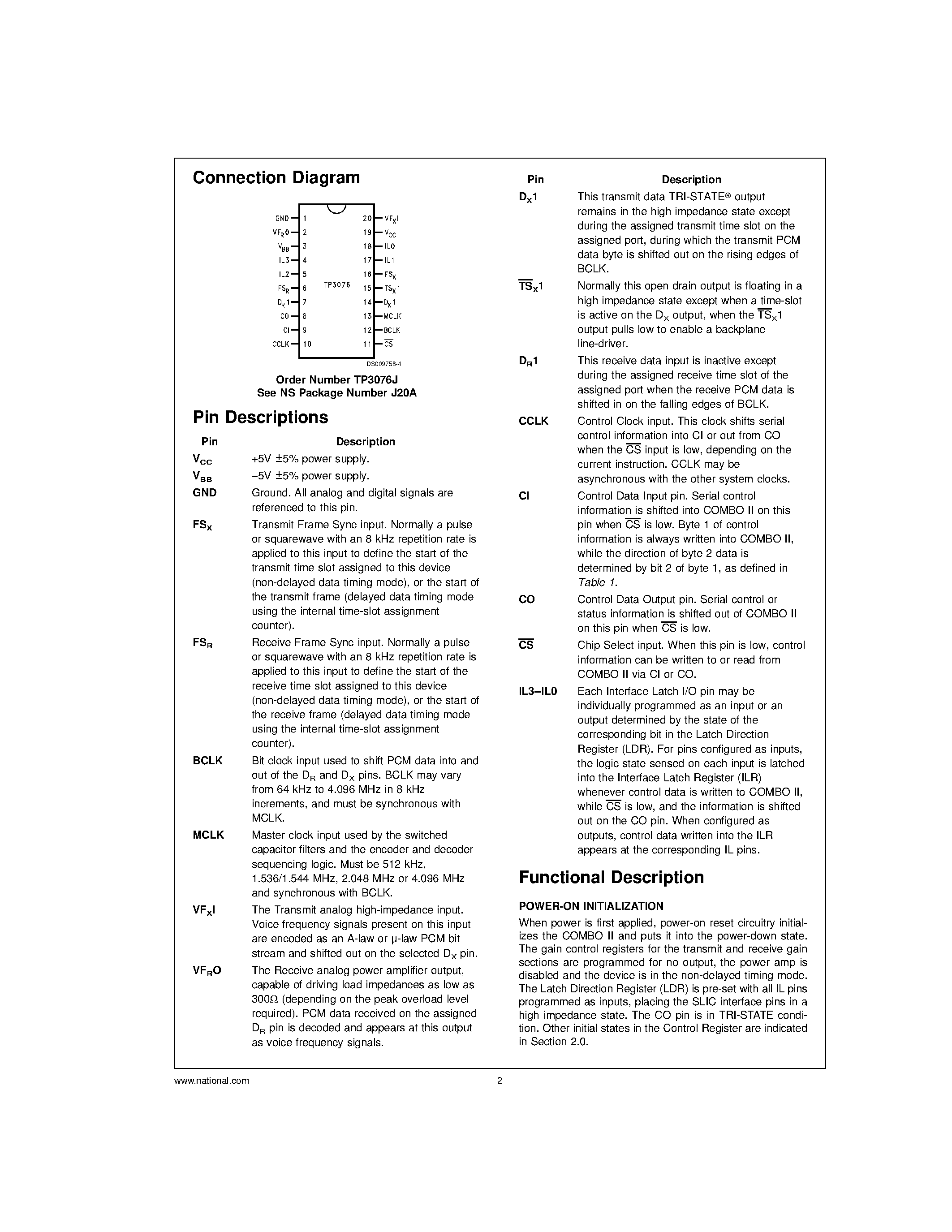 Datasheet TP3076 page 2 Datasheet TP3076 - COMBO II Programmable PCM CODEC/Filter for ISDN and Digital Phone Applications page 2