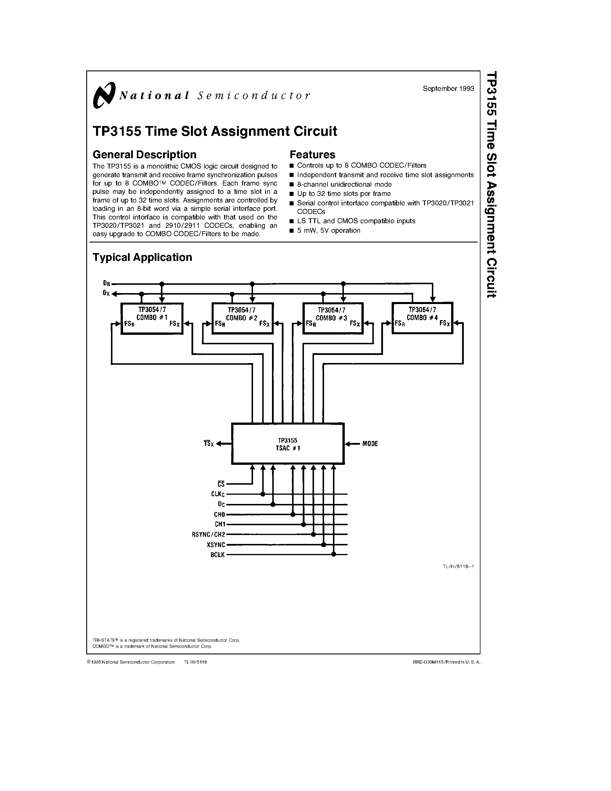 Даташит TP3155N - TP3155 Time Slot Assignment Circuit страница 1
