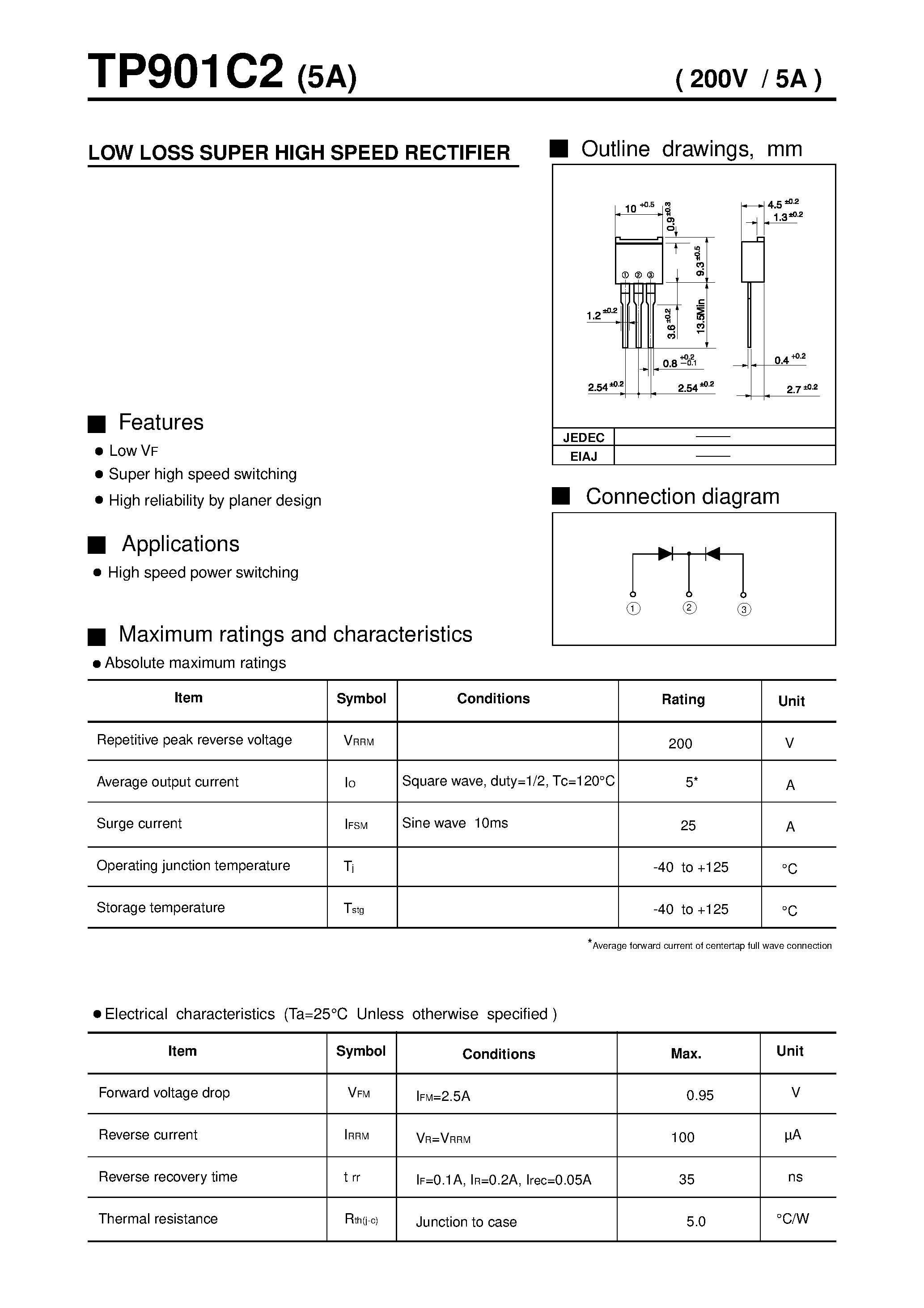 Datasheet TP901C2 - LOW LOSS SUPER HIGH SPEED RECTIFIER page 1