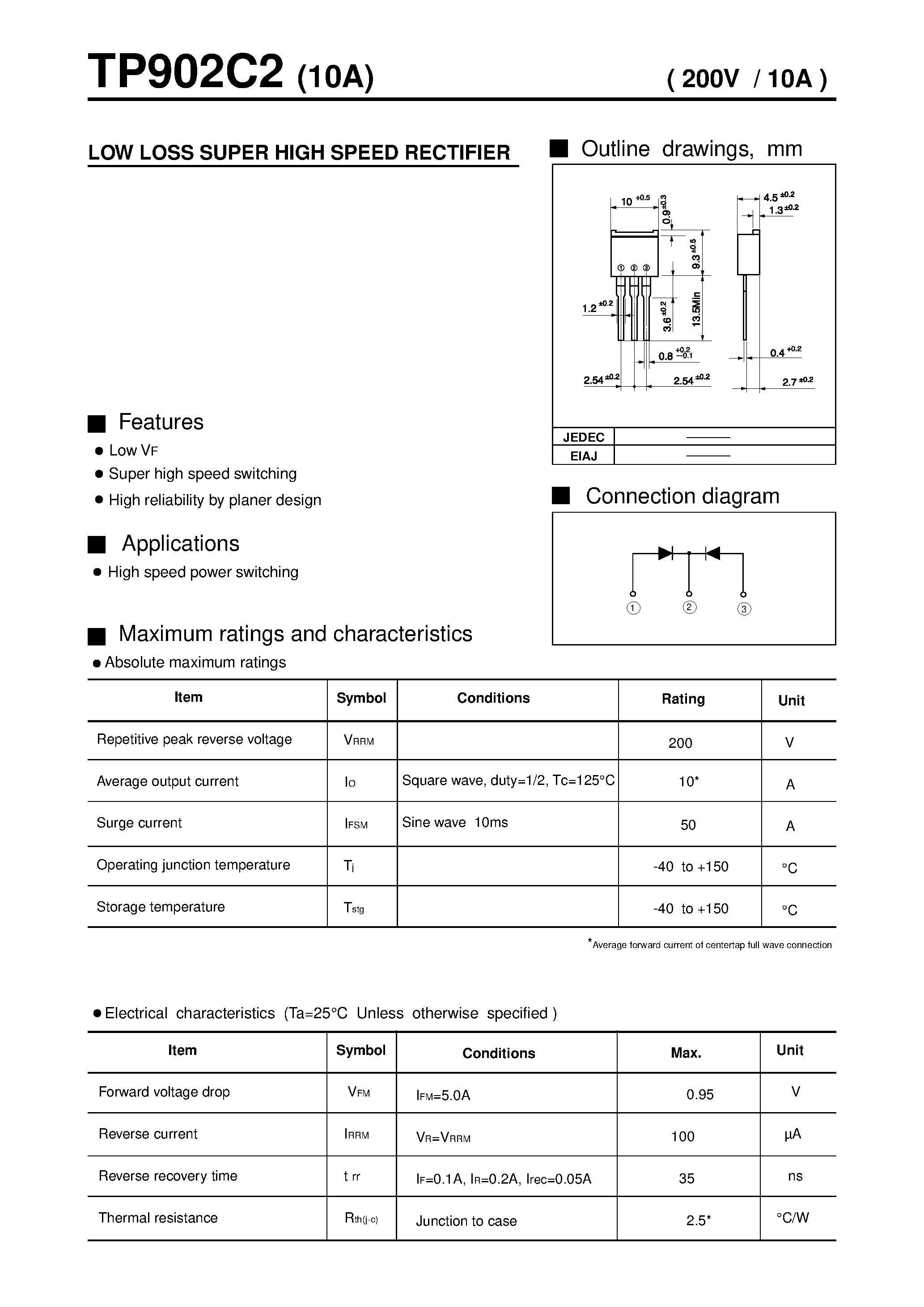 Datasheet TP902C2 - LOW LOSS SUPER HIGH SPEED RECTIFIER page 1
