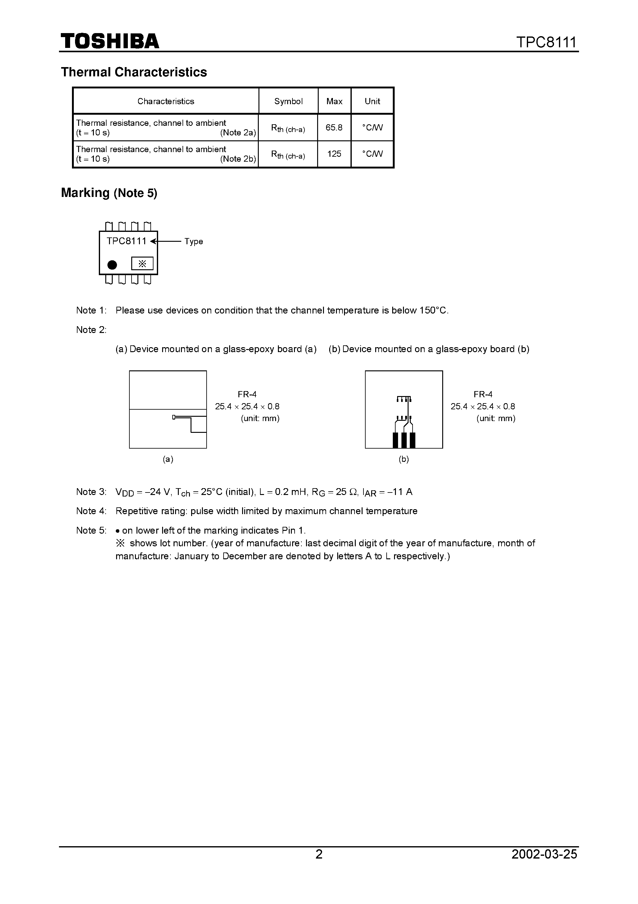 Datasheet TPC8111 - TOSHIBA Field Effect Transistor Silicon P Channel MOS Type (U-MOS IV) page 2