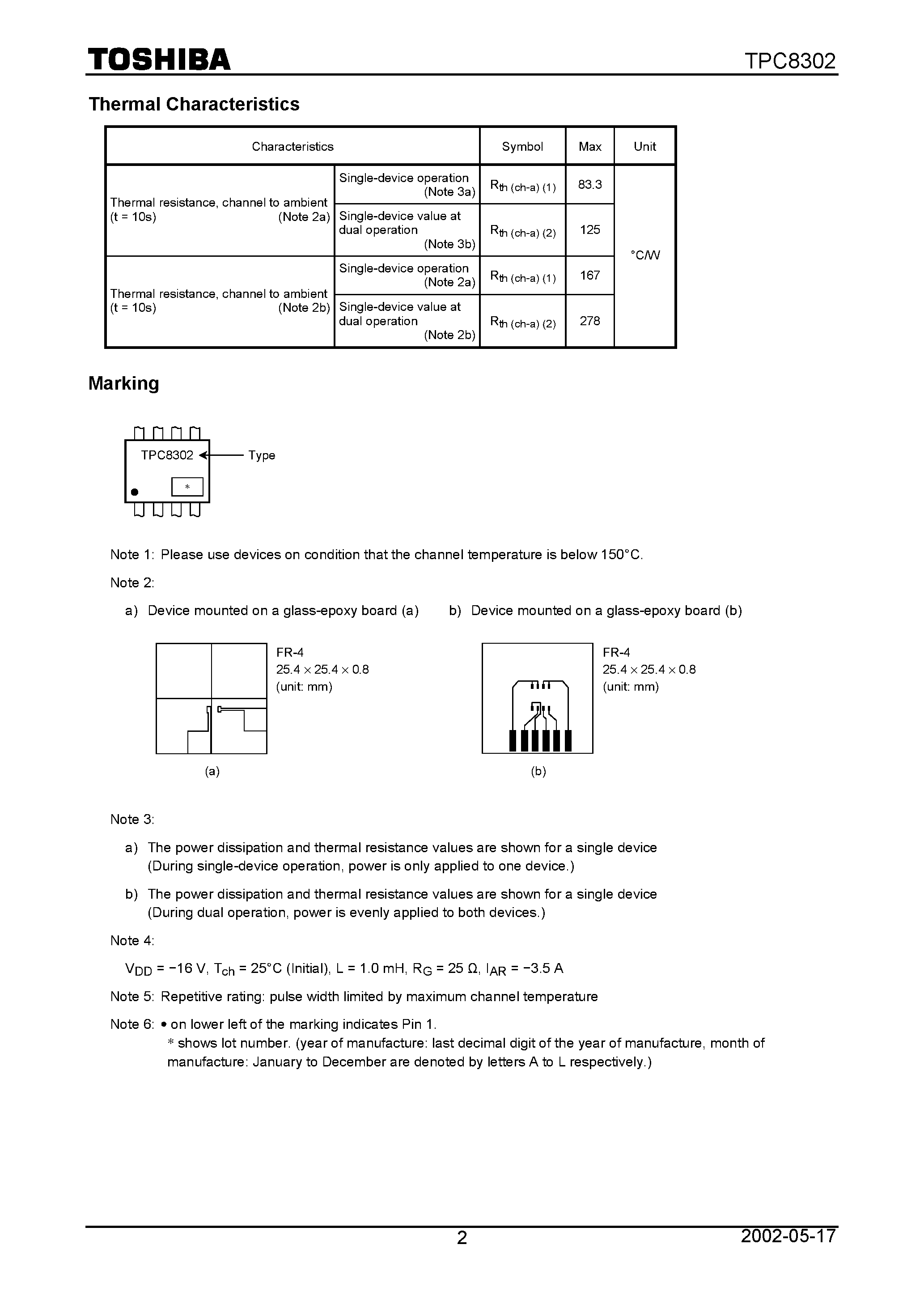 Datasheet TPC8302 page 2 Datasheet TPC8302 - Silicon P Channel MOS Type (L2−MOSVI) page 2