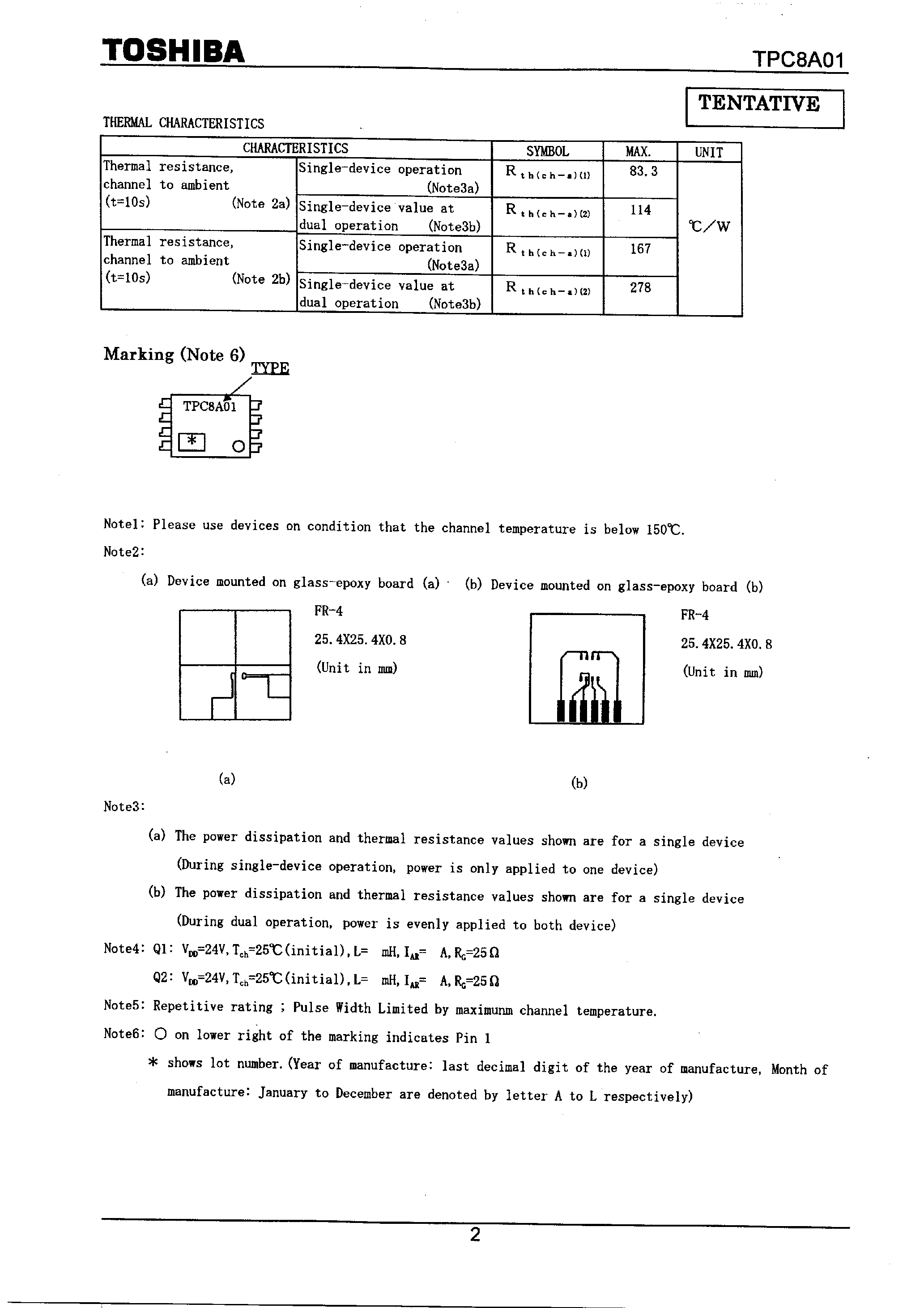Datasheet TPC8A01 page 2 Datasheet TPC8A01 - FIELD EFFECT TRANSISTOR SILICON N CHANNEL MOS TYPE page 2