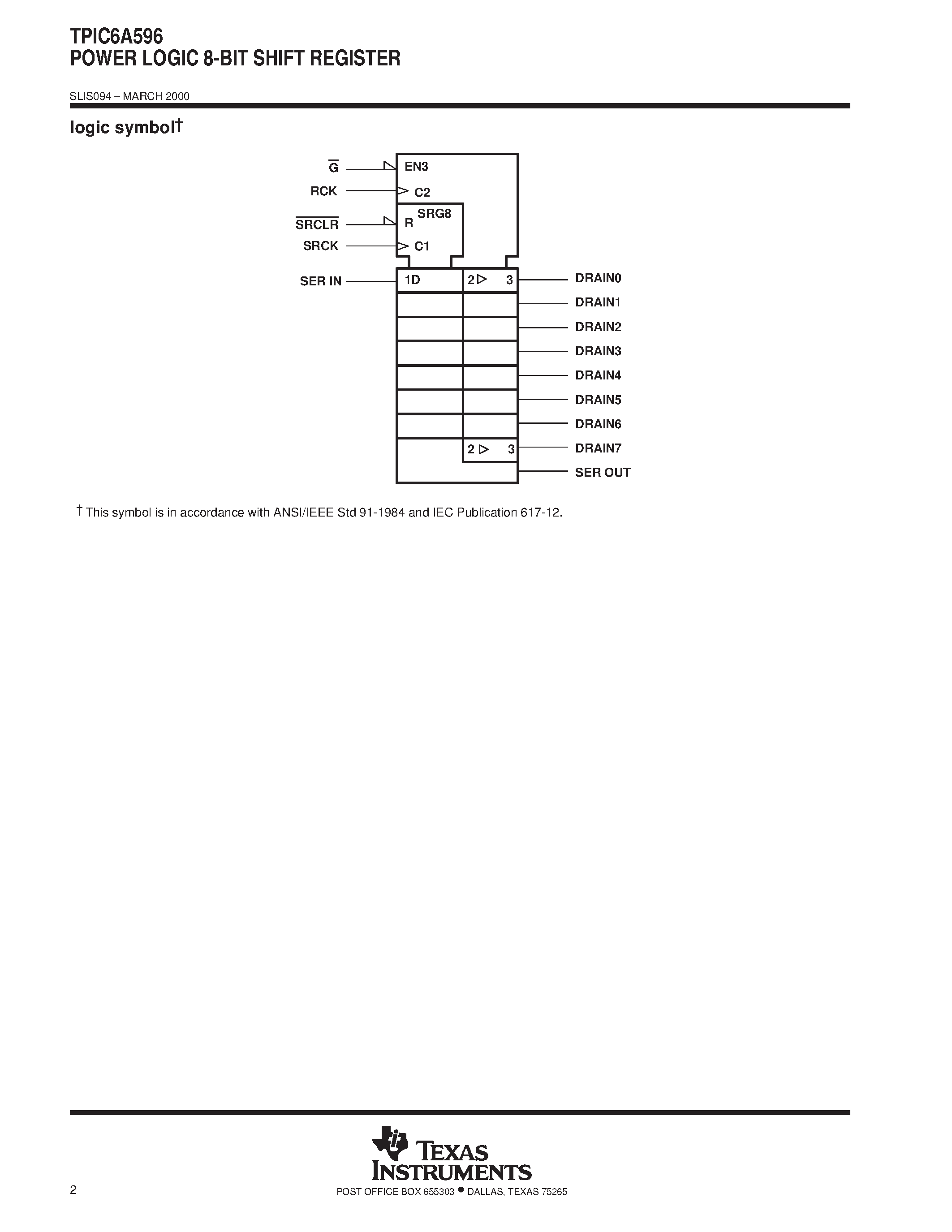 Datasheet TPIC6A596 - POWER LOGIC 8-BIT SHIFT REGISTER page 2