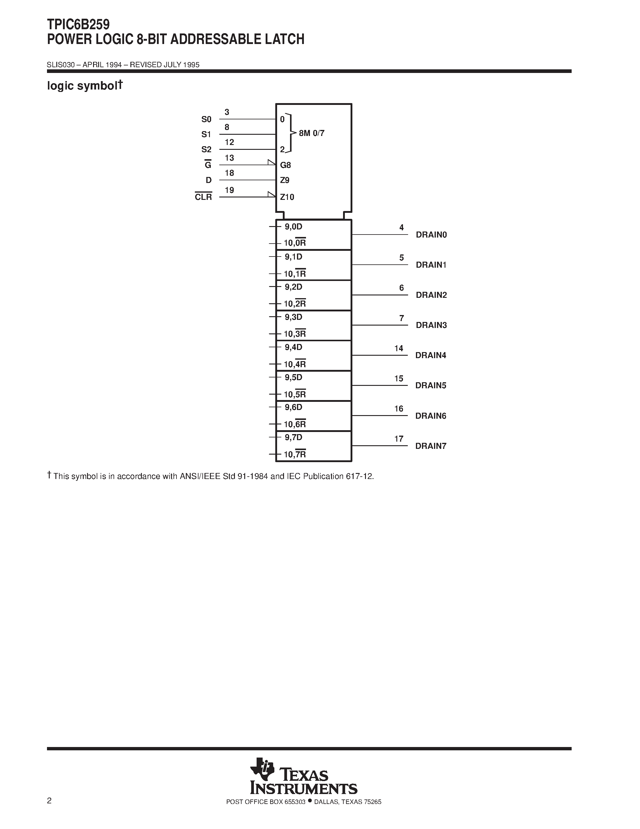 Datasheet TPIC6B259N - POWER LOGIC 8-BIT ADDRESSABLE LATCH page 2