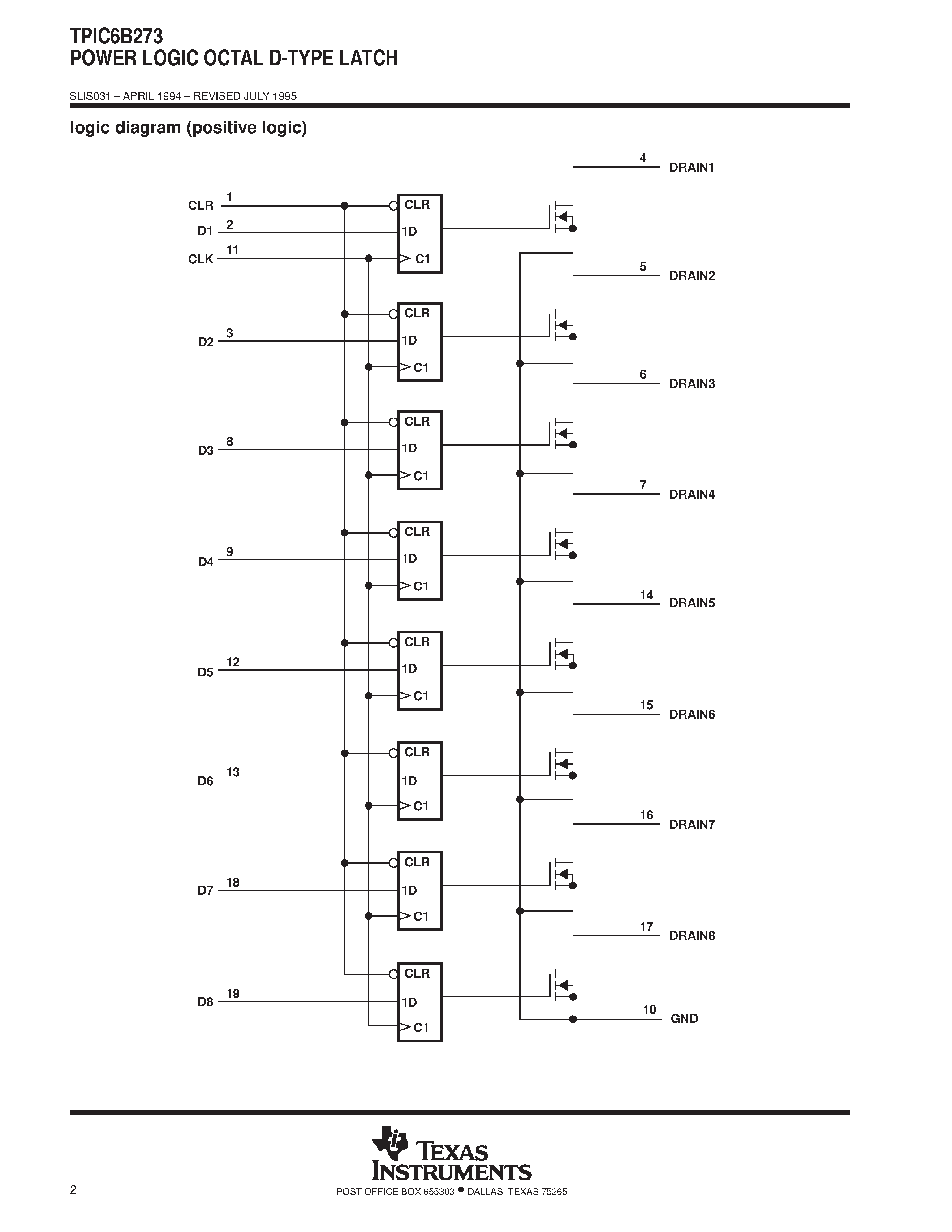 Datasheet TPIC6B273DW - POWER LOGIC OCTAL D-TYPE LATCH page 2