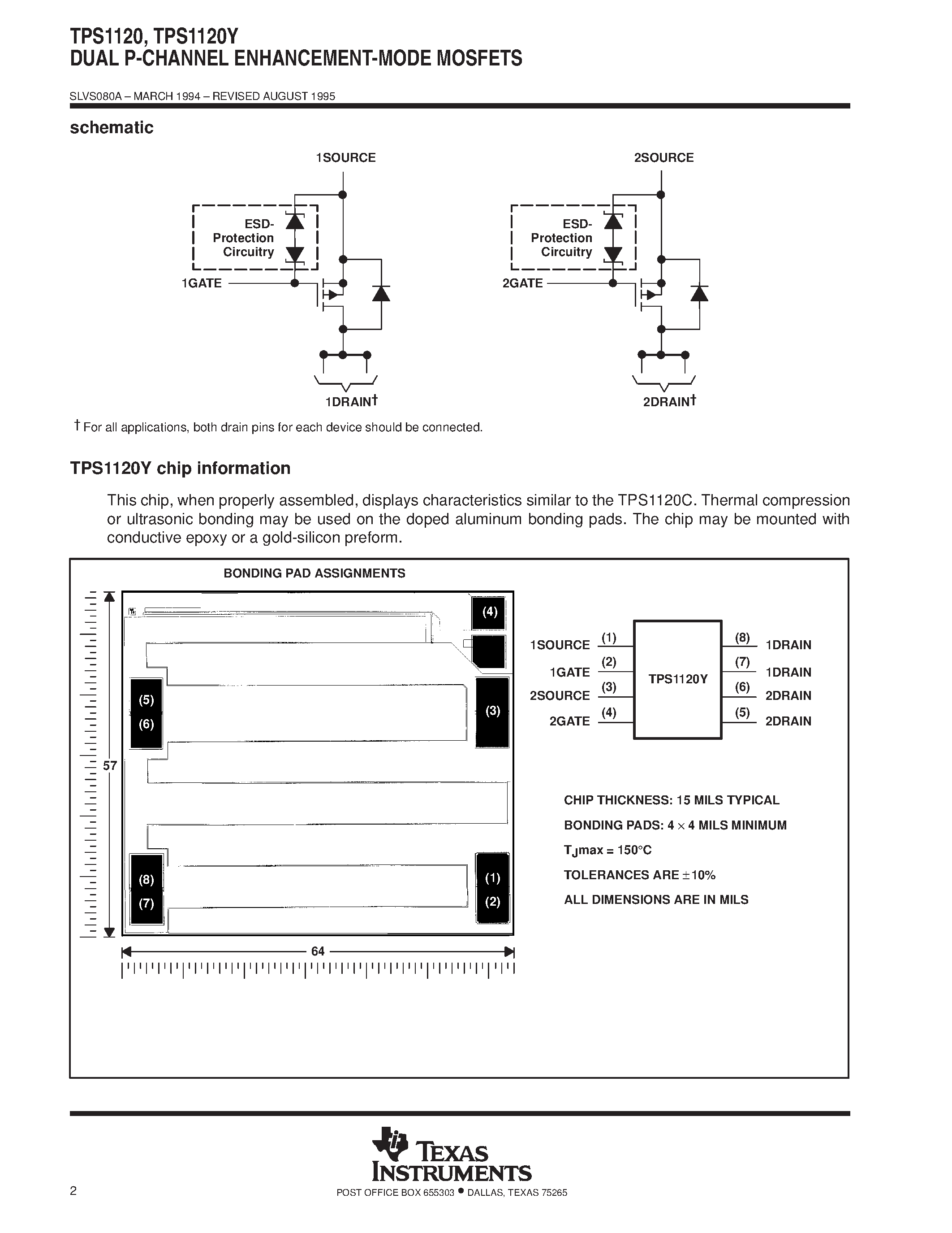 Datasheet TPS1120YD - DUAL P-CHANNEL ENHANCEMENT-MODE MOSFETS page 2
