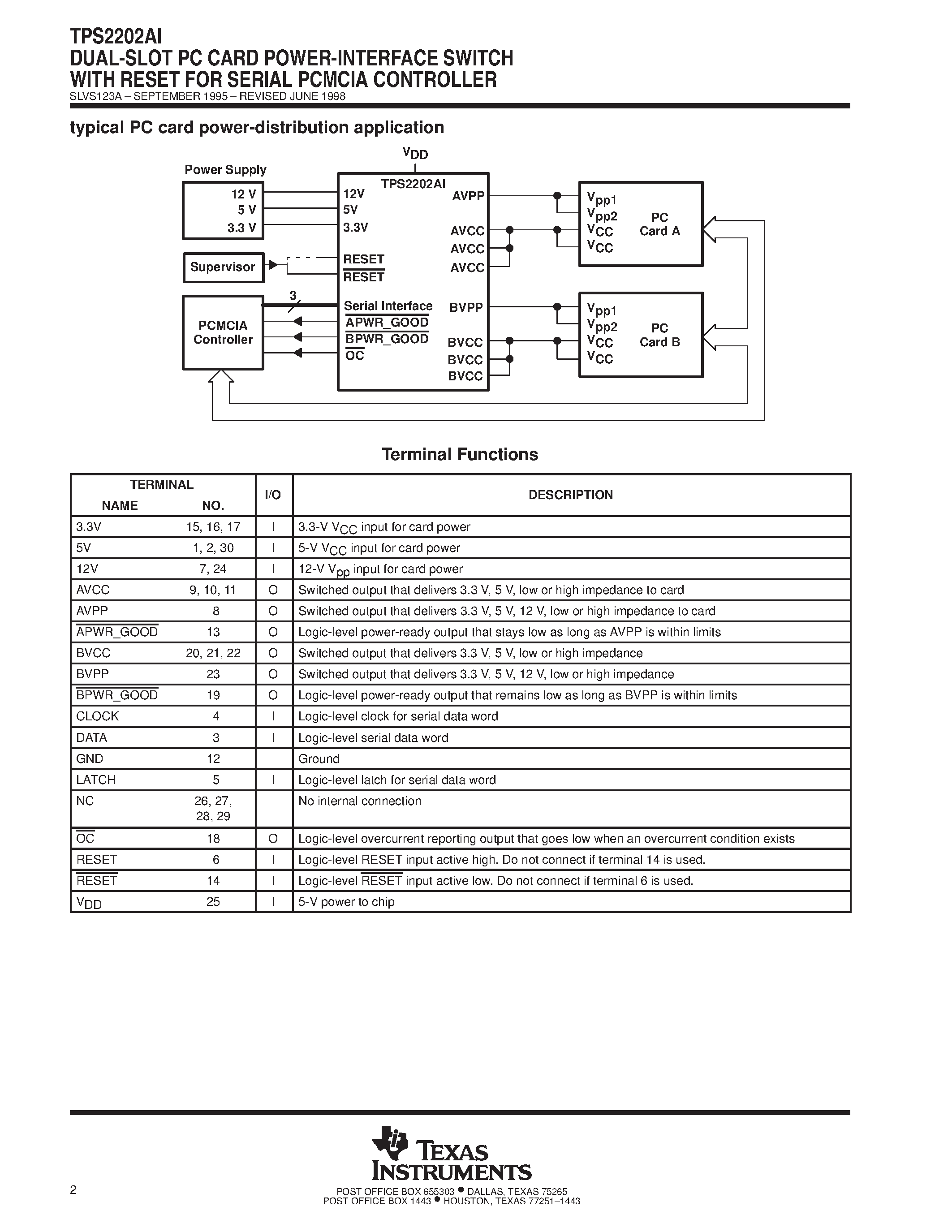Datasheet TPS2202AIDF - DUAL-SLOT PC CARD POWER-INTERFACE SWITCH WITH RESET FOR SERIAL PCMCIA CONTROLLER page 2