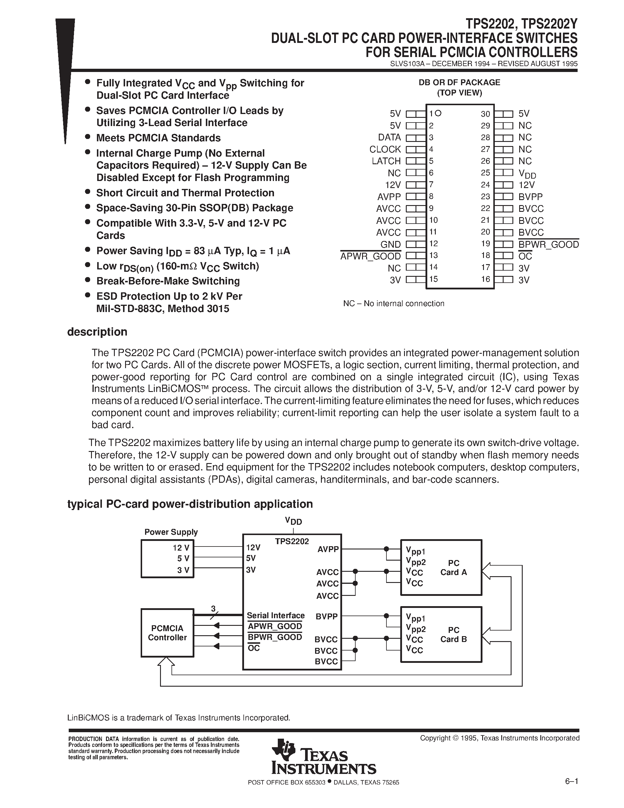Даташит на микросхему TPS2202DF страница 1 Даташит TPS2202DF - DUAL-SLOT PC CARD POWER-INTERFACE SWITCHES FOR SERIAL PCMCIA CONTROLLERS страница 1