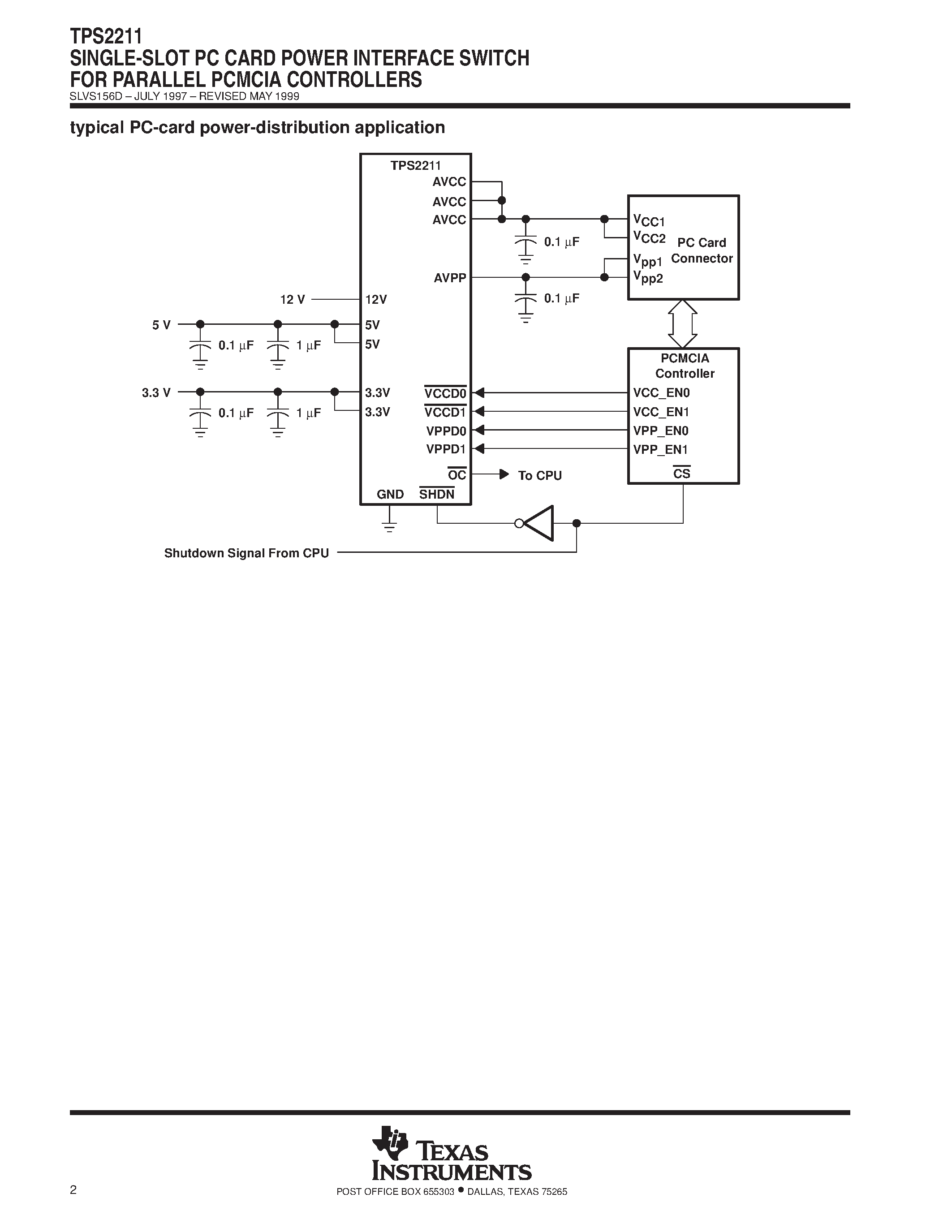 Datasheet TPS2211DB - SINGLE-SLOT PC CARD POWER INTERFACE SWITCH FOR PARALLEL PCMCIA CONTROLLERS page 2
