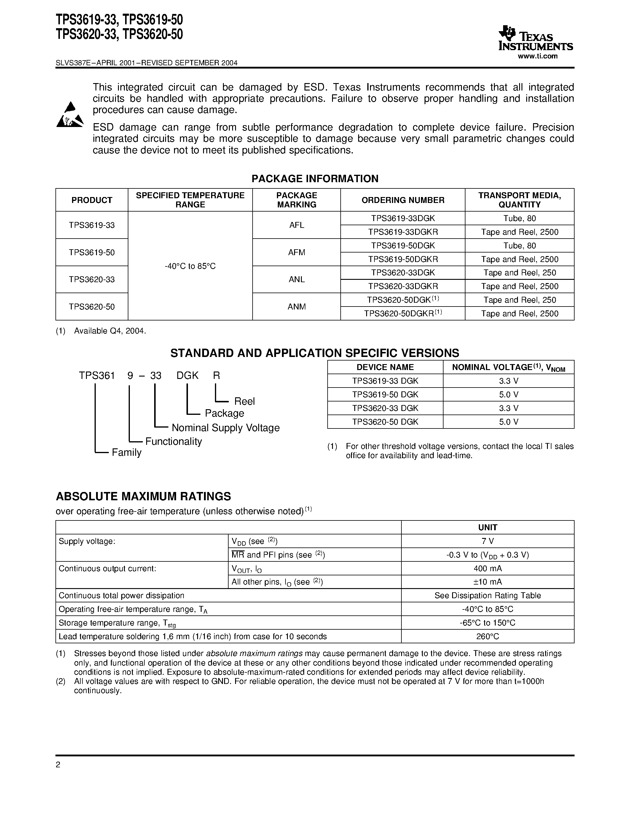 Datasheet TPS3620-33DGK - BACKUP-BATTERY SUPERVISORS FOR RAM RETENTION page 2