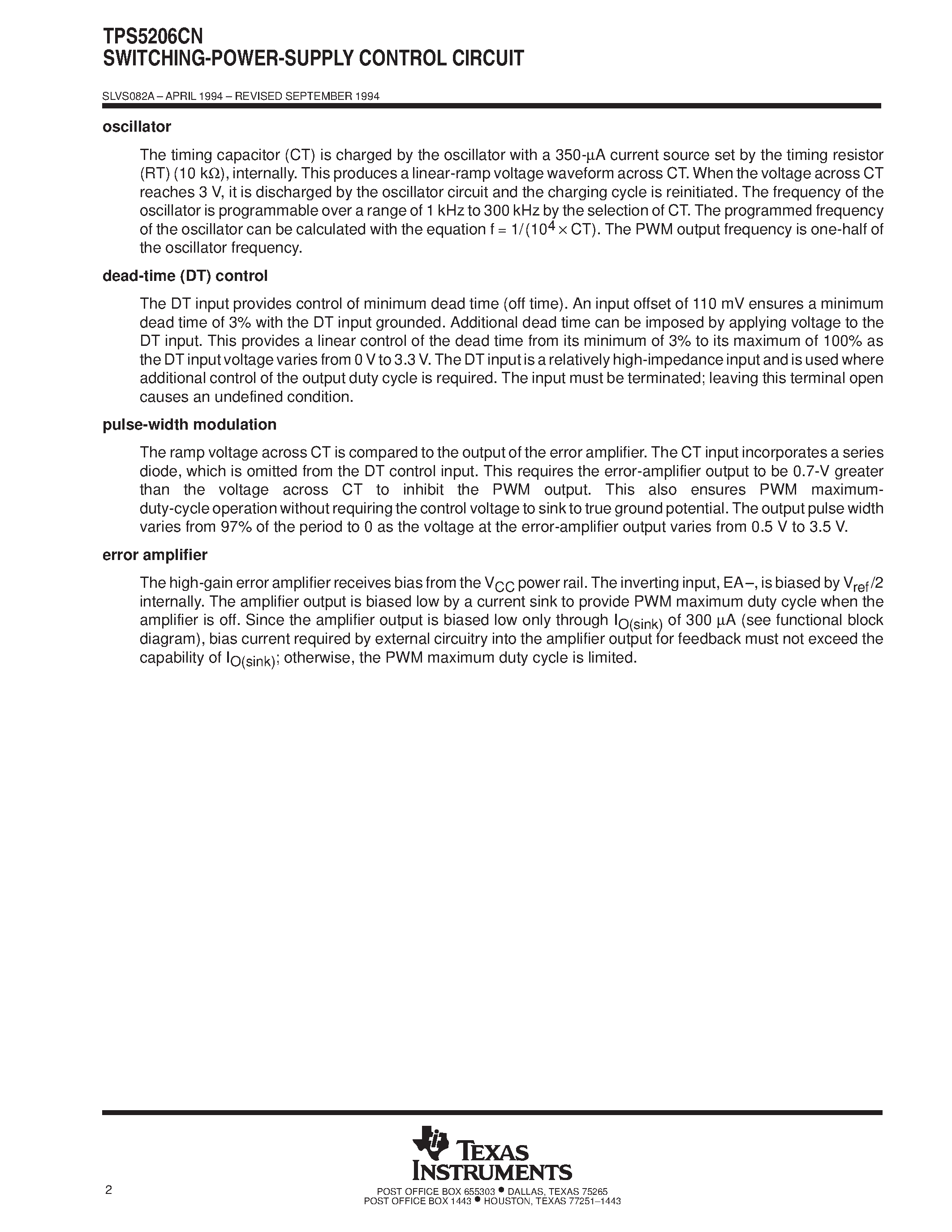 Datasheet TPS5206CN - SWITCHING-POWER-SUPPLY CONTROL CIRCUIT page 2