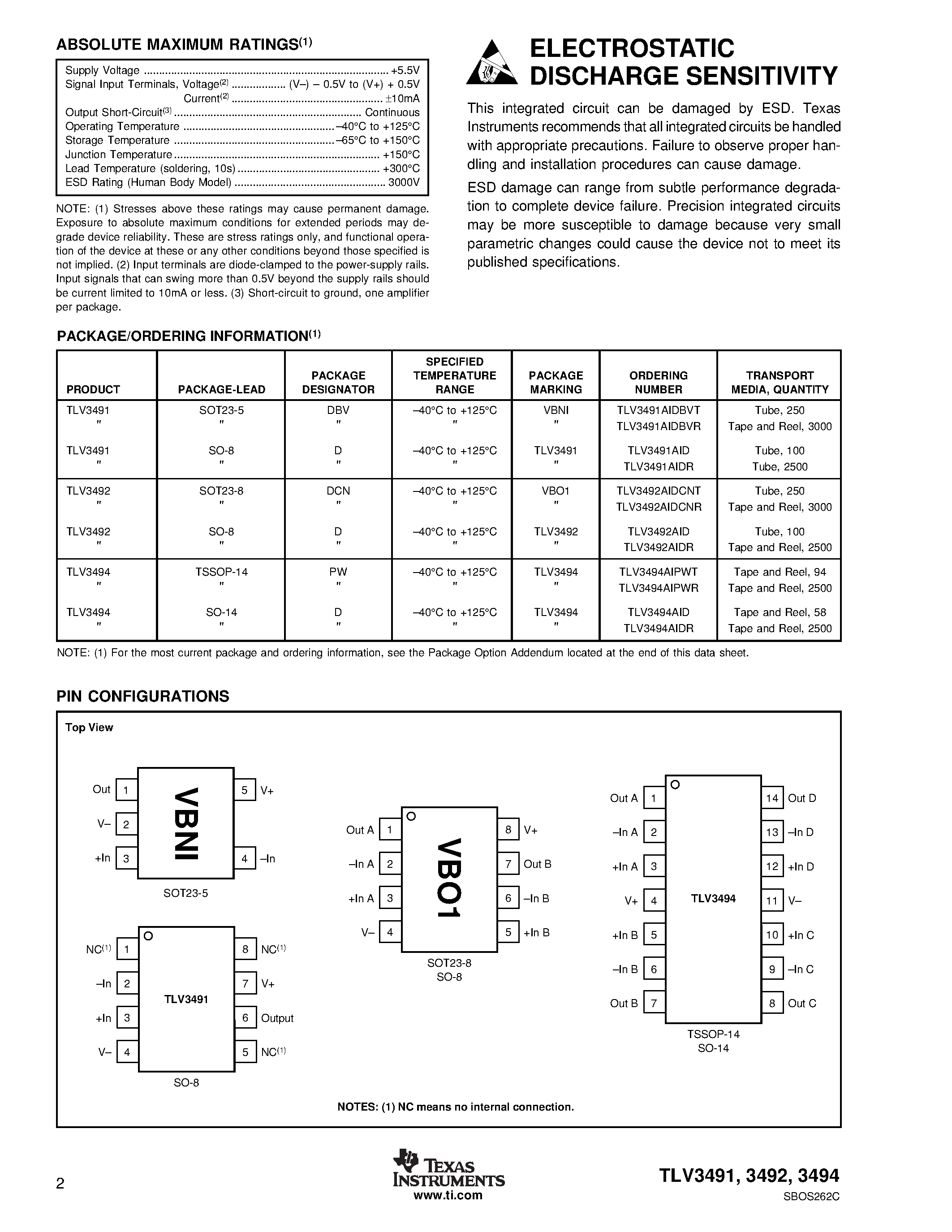 Datasheet TLV3492AIDR page 2 Datasheet TLV3492AIDR - 1.8V/ Nanopower PUSH-PULL OUTPUT COMPARATOR page 2