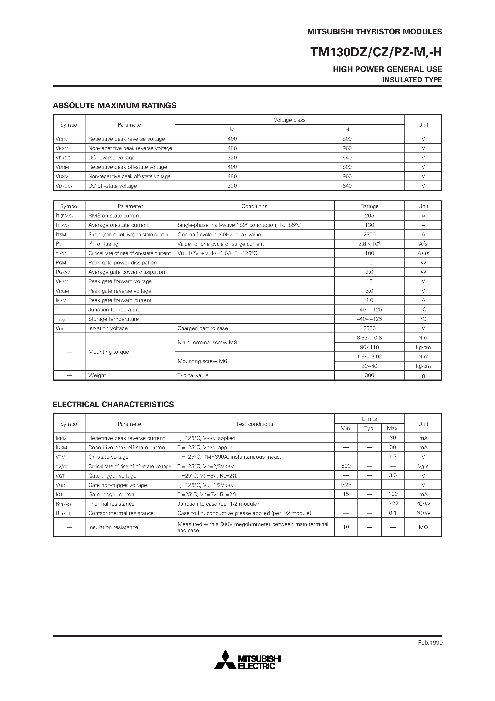 Datasheet TM130PZ-H page 2 Datasheet TM130PZ-H - HIGH POWER GENERAL USE INSULATED TYPE page 2