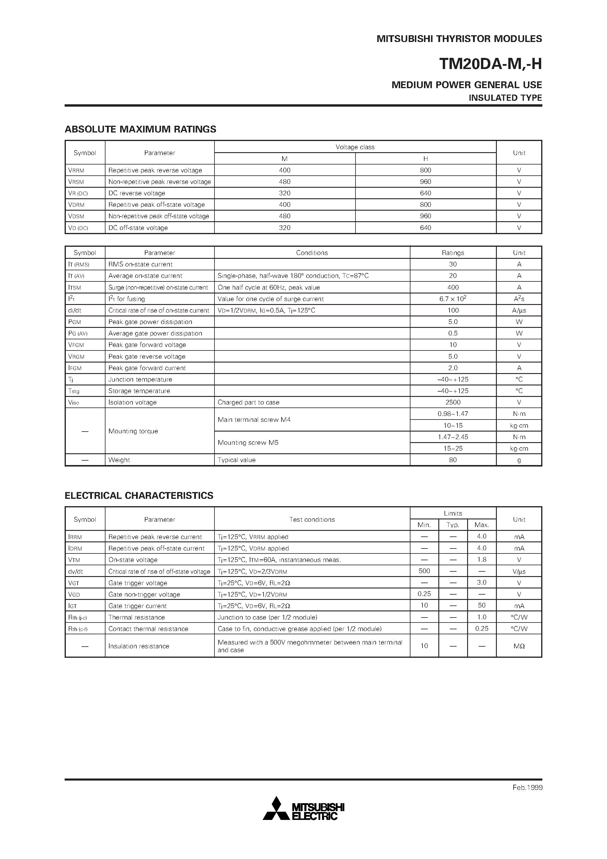 Datasheet TM20DA-H page 2 Datasheet TM20DA-H - MEDIUM POWER GENERAL USE INSULATED TYPE page 2