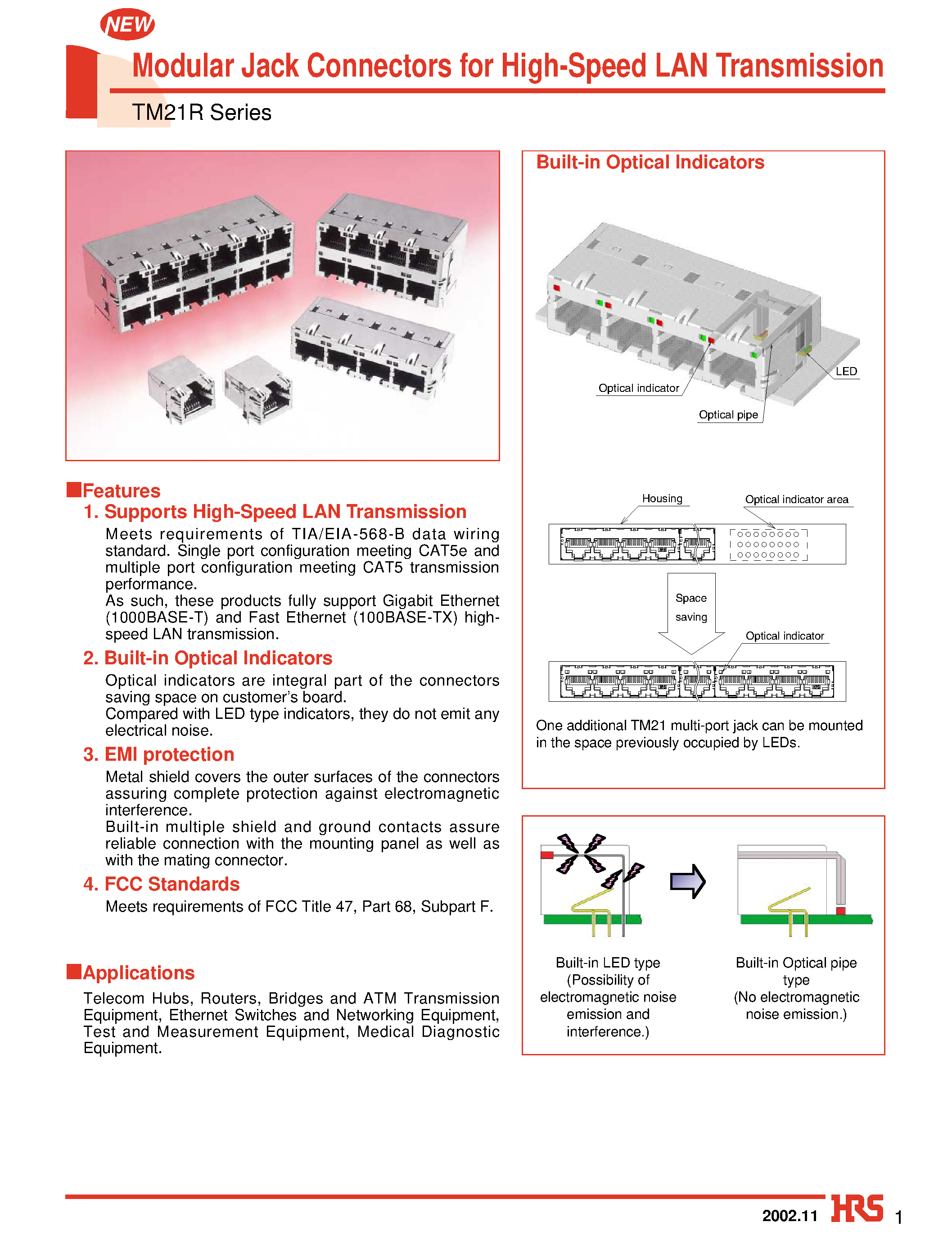 Datasheet TM21R-5B-4848D-LP page 1 Datasheet TM21R-5B-4848D-LP - Modular Jack Connectors for High-Speed LAN Transmission page 1