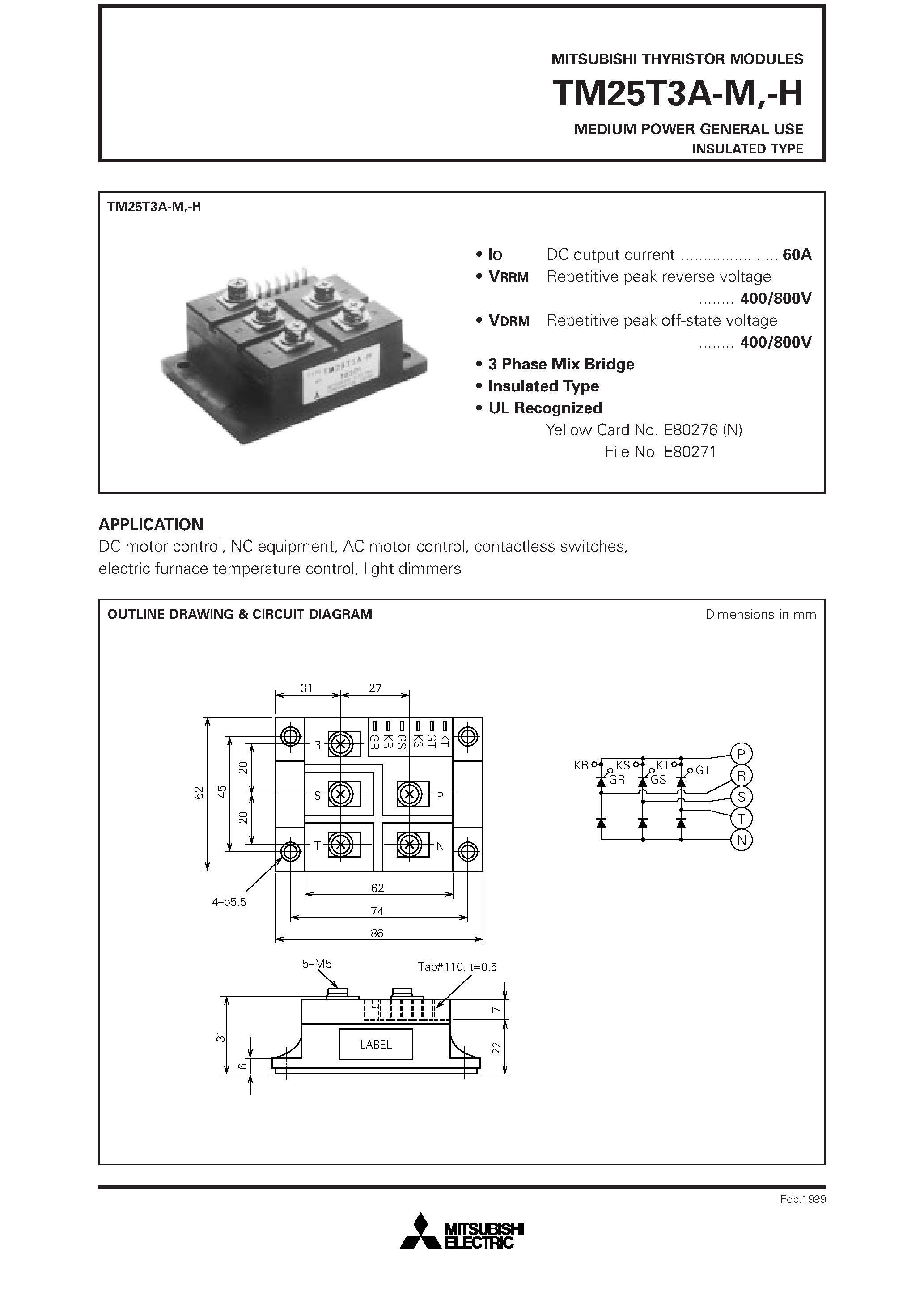 Datasheet TM25T3A-H - MEDIUM POWER GENERAL USE INSULATED TYPE page 1