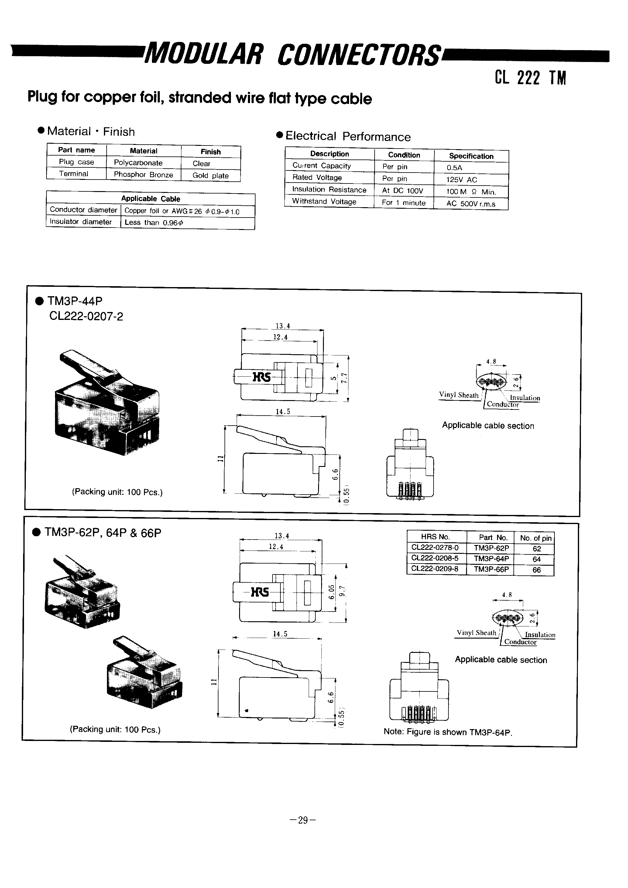 Datasheet TM30P-66P - MODULAR CONNECTORS(Plug for copper foil/ stranded wire flat type cable) page 1