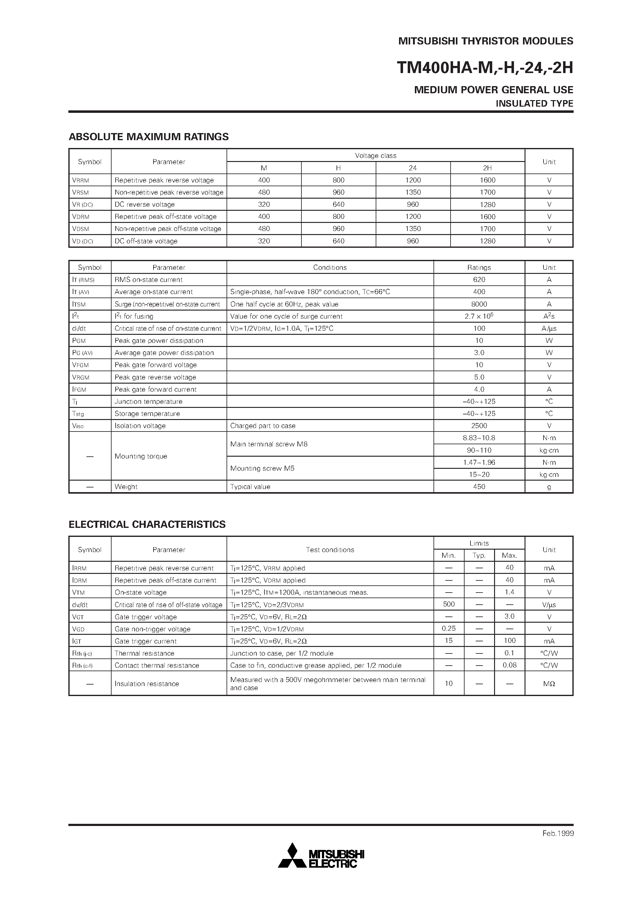 Datasheet TM400HA-H - MEDIUM POWER GENERAL USE INSULATED TYPE page 2