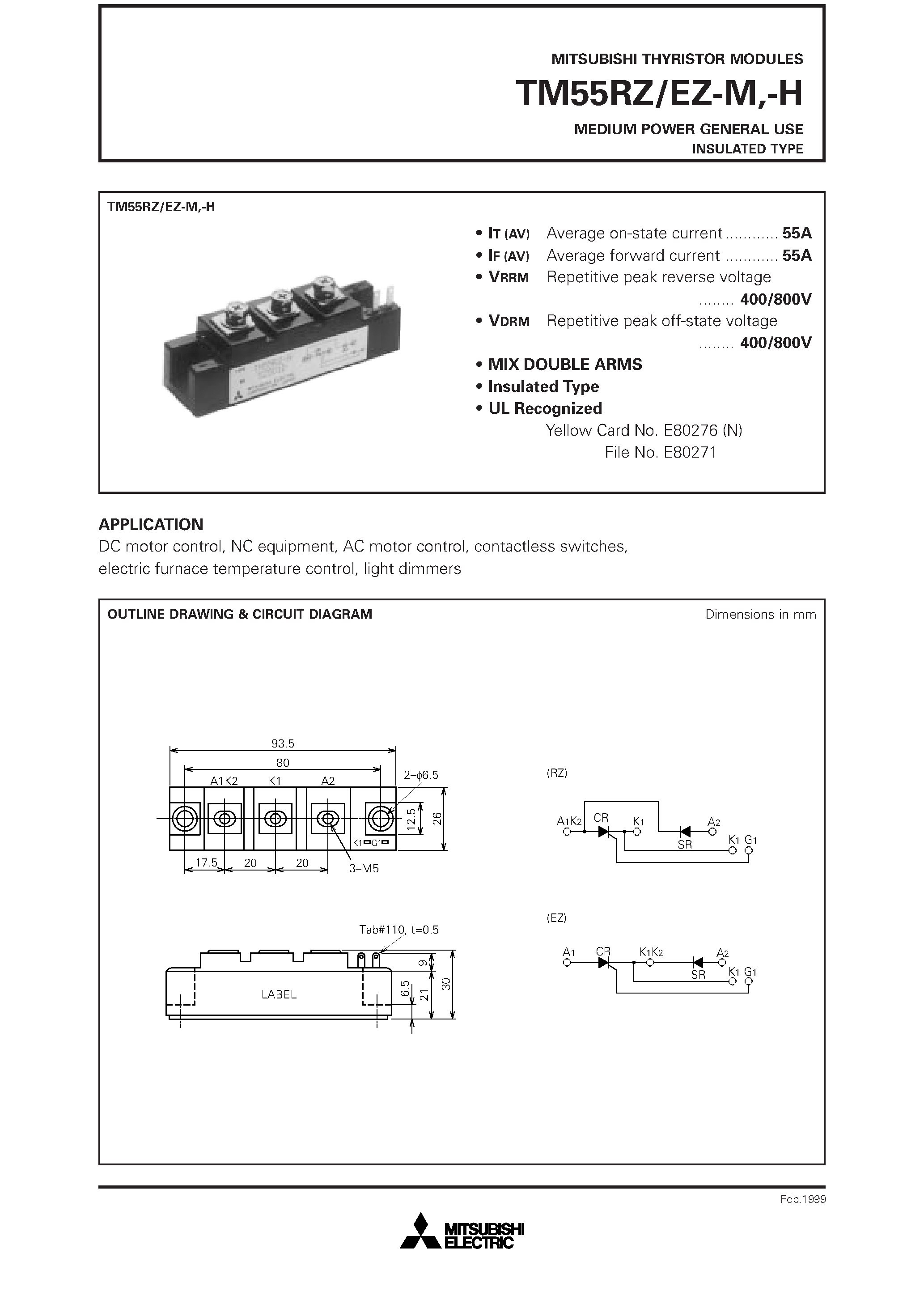 Даташит TM55RZ-M - MEDIUM POWER GENERAL USE INSULATED TYPE страница 1