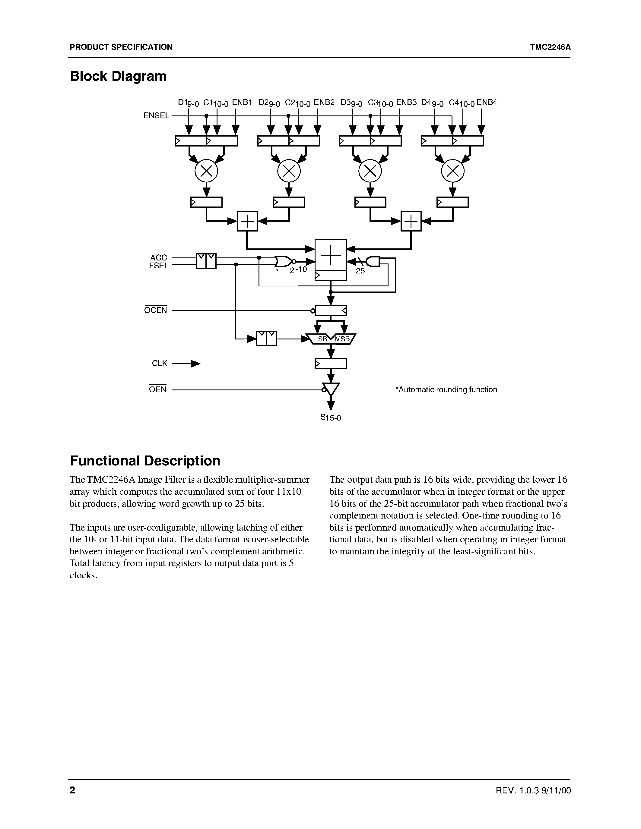 Даташит TMC2246 - Image Filter 11 x 10 bit/ 60 MHz страница 2