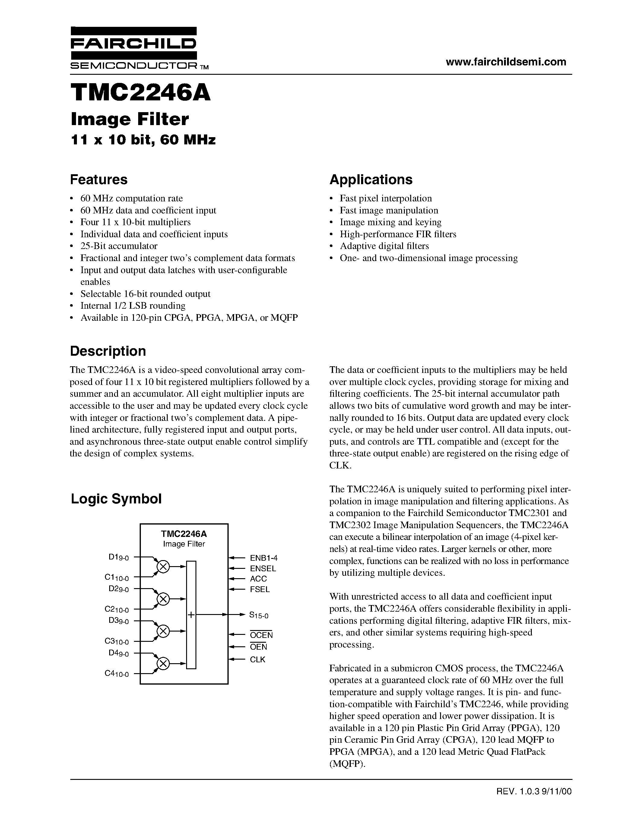 Даташит TMC2246AKEC1 - Image Filter 11 x 10 bit/ 60 MHz страница 1