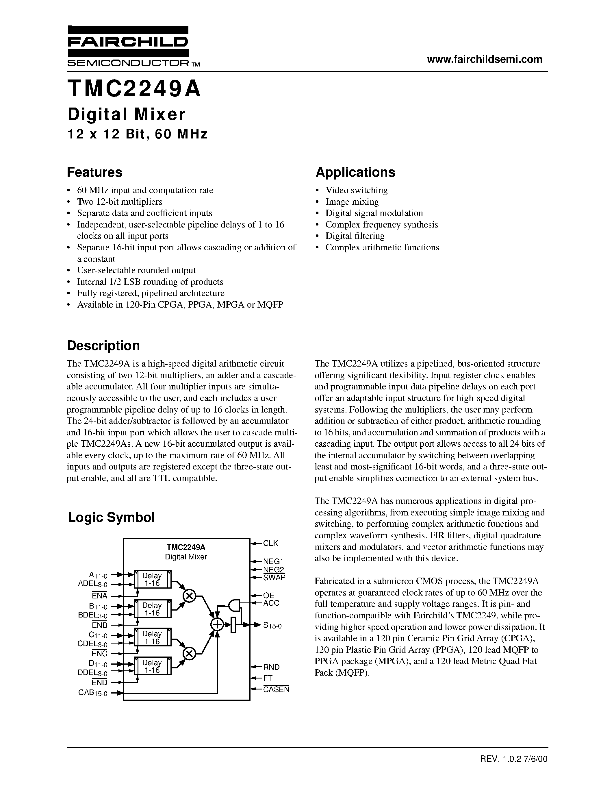 Даташит TMC2249AG1C - Digital Mixer 12 x 12 Bit/ 60 MHz страница 1