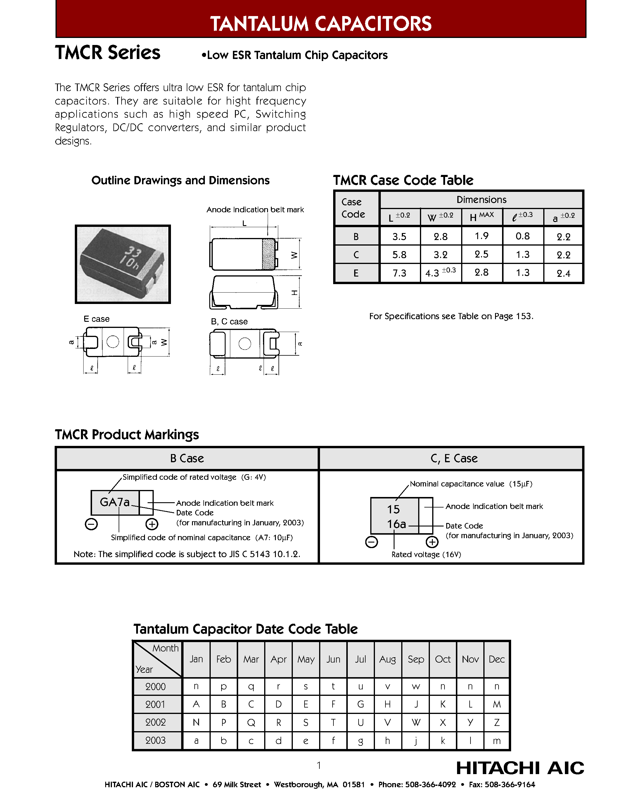 Datasheet TMCRCOJ476KTR - Low ESR Tantalum Chip Capacitors page 1
