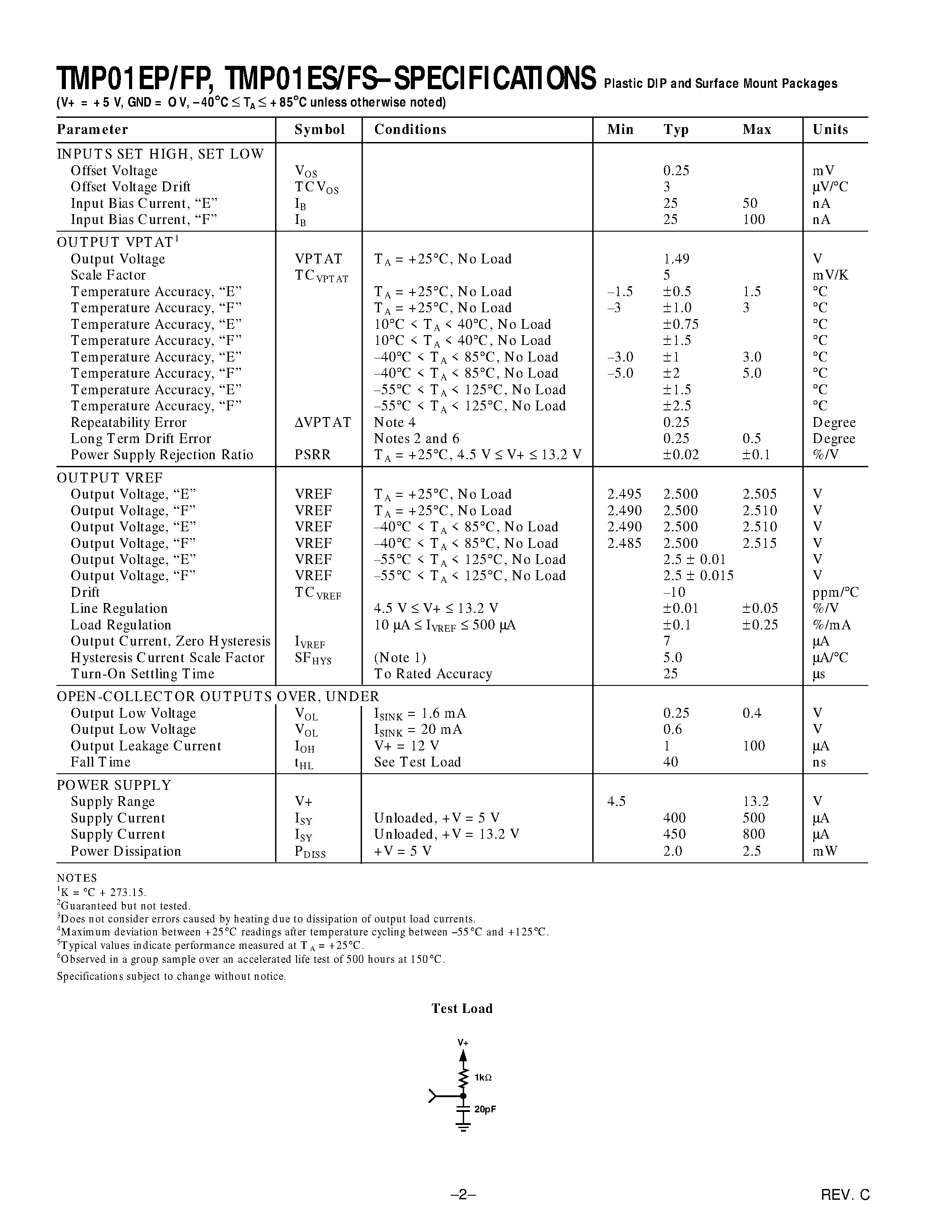 Datasheet TMP01FJ2 page 2 Datasheet TMP01FJ2 - Low Power/ Programmable Temperature Controller page 2
