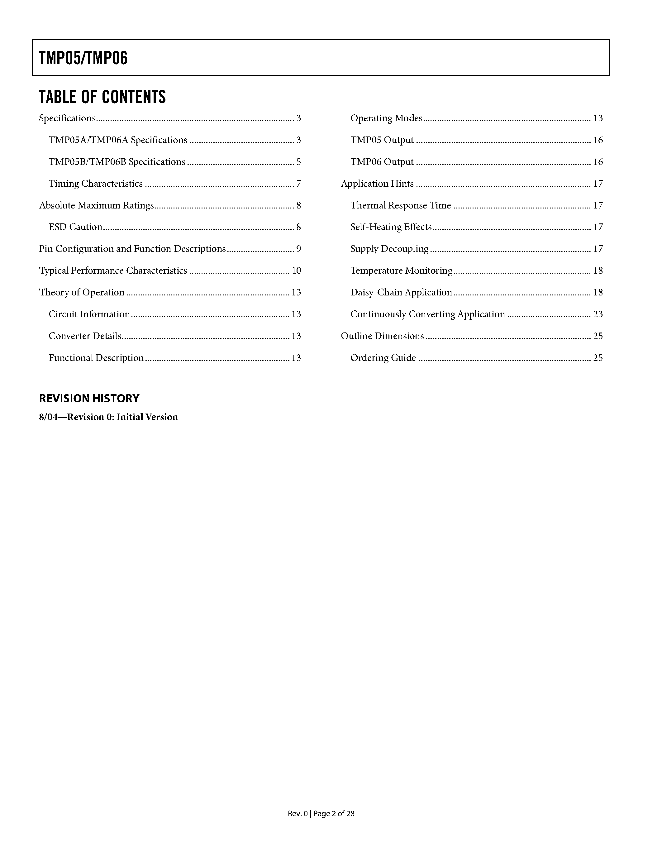 Datasheet TMP05ARTZ-REEL7 page 2 Datasheet TMP05ARTZ-REEL7 - 0.5C Accurate PWM Temperature Sensor in 5-Lead SC-70 page 2