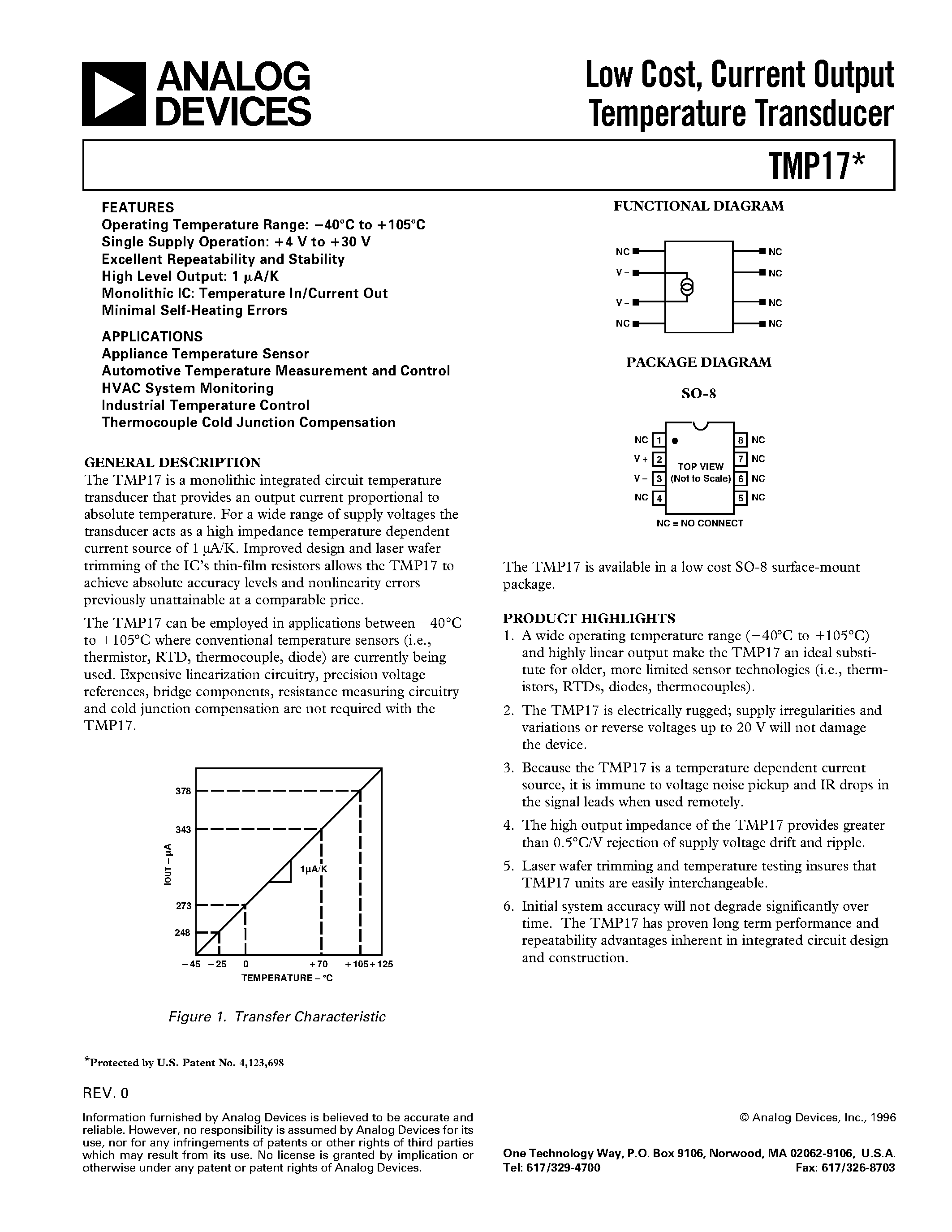Даташит TMP17GS - Low Cost/ Current Output Temperature Transducer страница 1