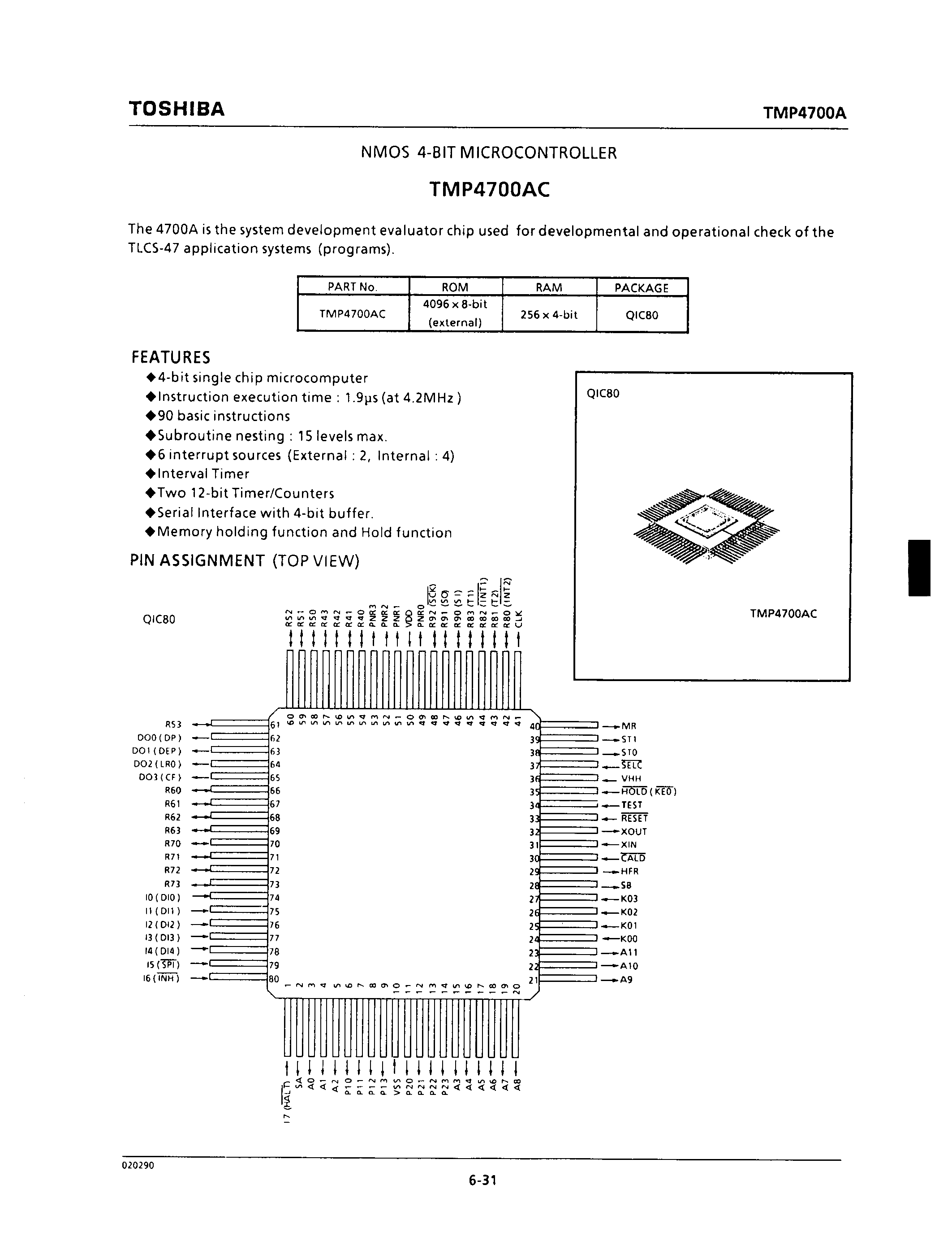 Datasheet TMP4700AC - NMOS 4-BIT MICROCONTROLLER page 1
